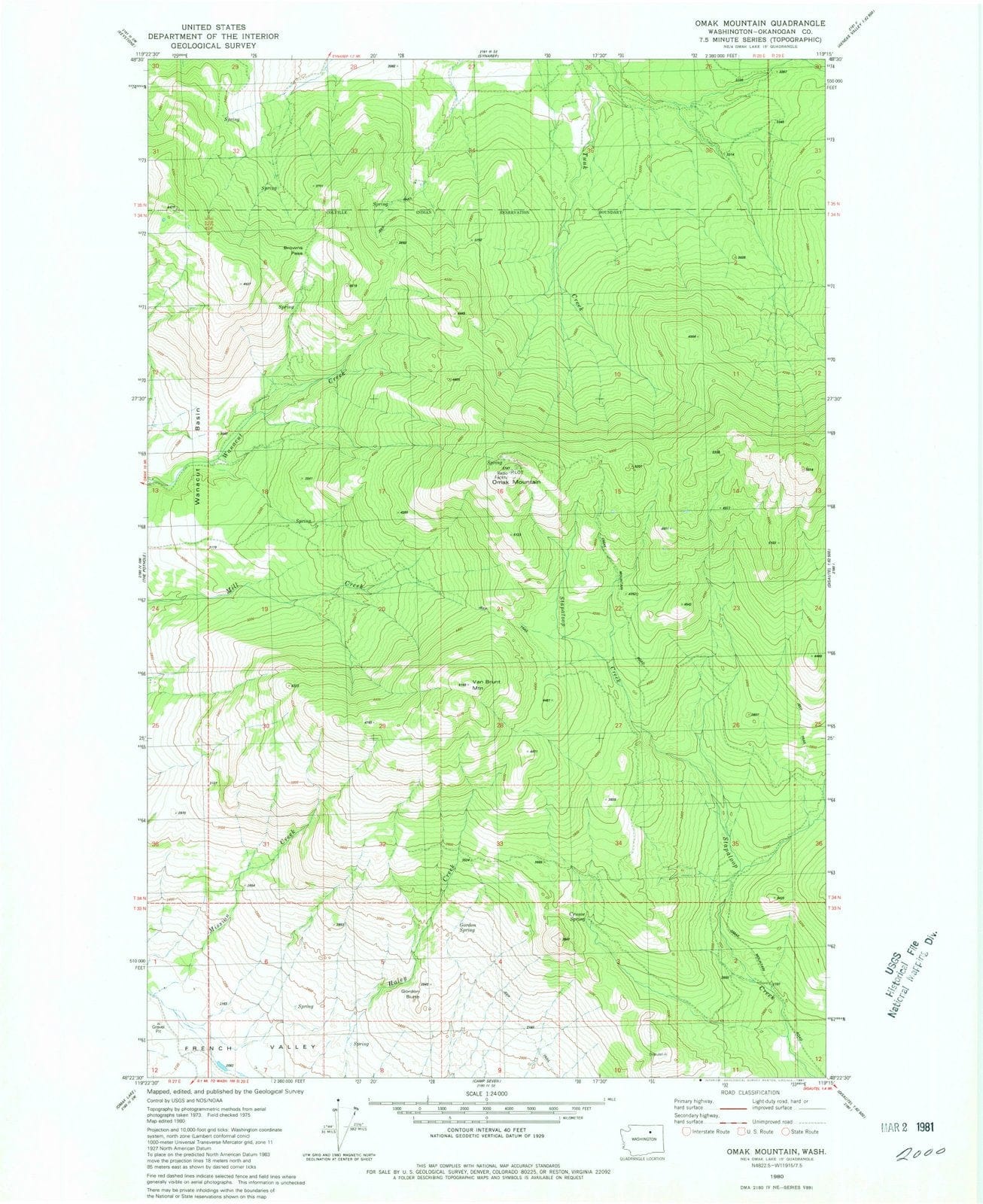 1980 Omak Mountain, WA - Washington - USGS Topographic Map
