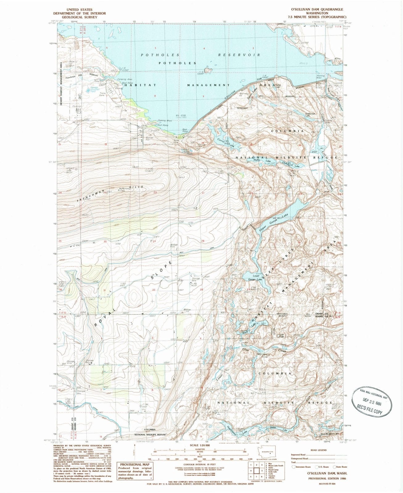 1986 O'Sullivanam, WA - Washington - USGS Topographic Map