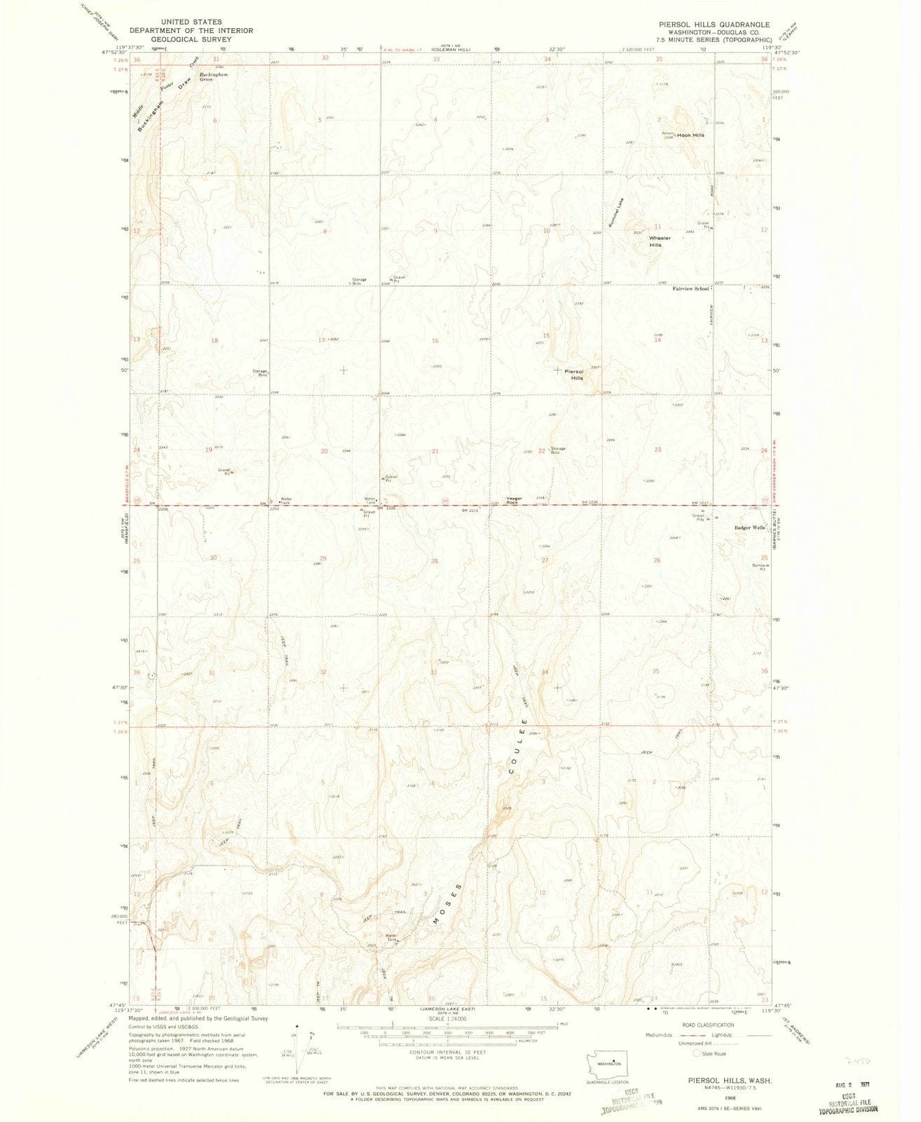 1968 Piersol Hills, WA - Washington - USGS Topographic Map