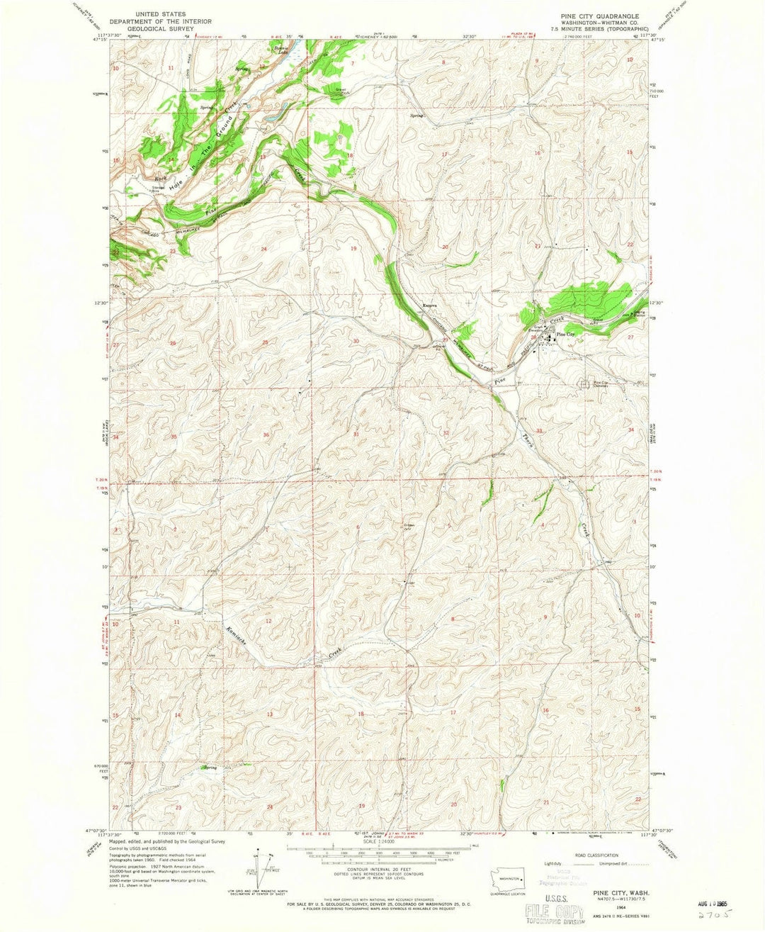 1964 Pine City, WA - Washington - USGS Topographic Map