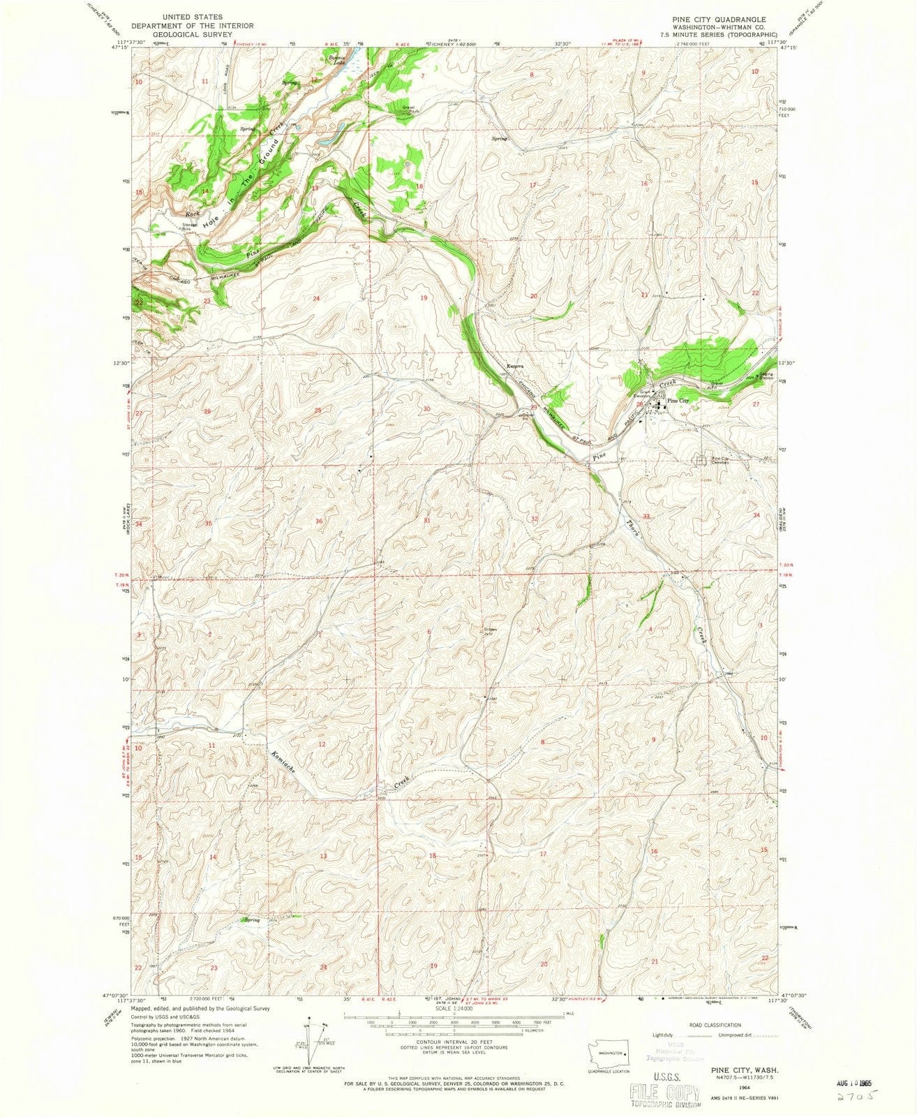 1964 Pine City, WA - Washington - USGS Topographic Map