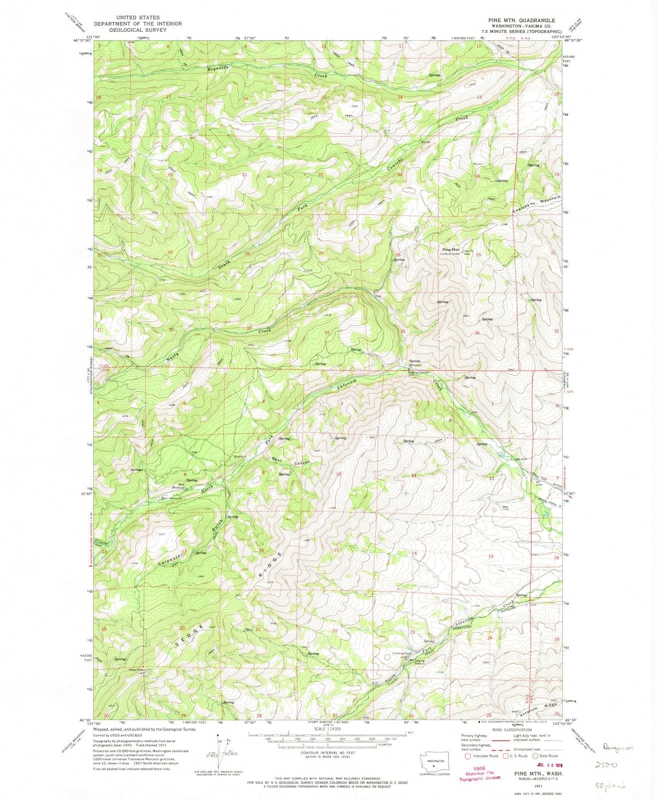 1971 Pine MTN, WA - Washington - USGS Topographic Map