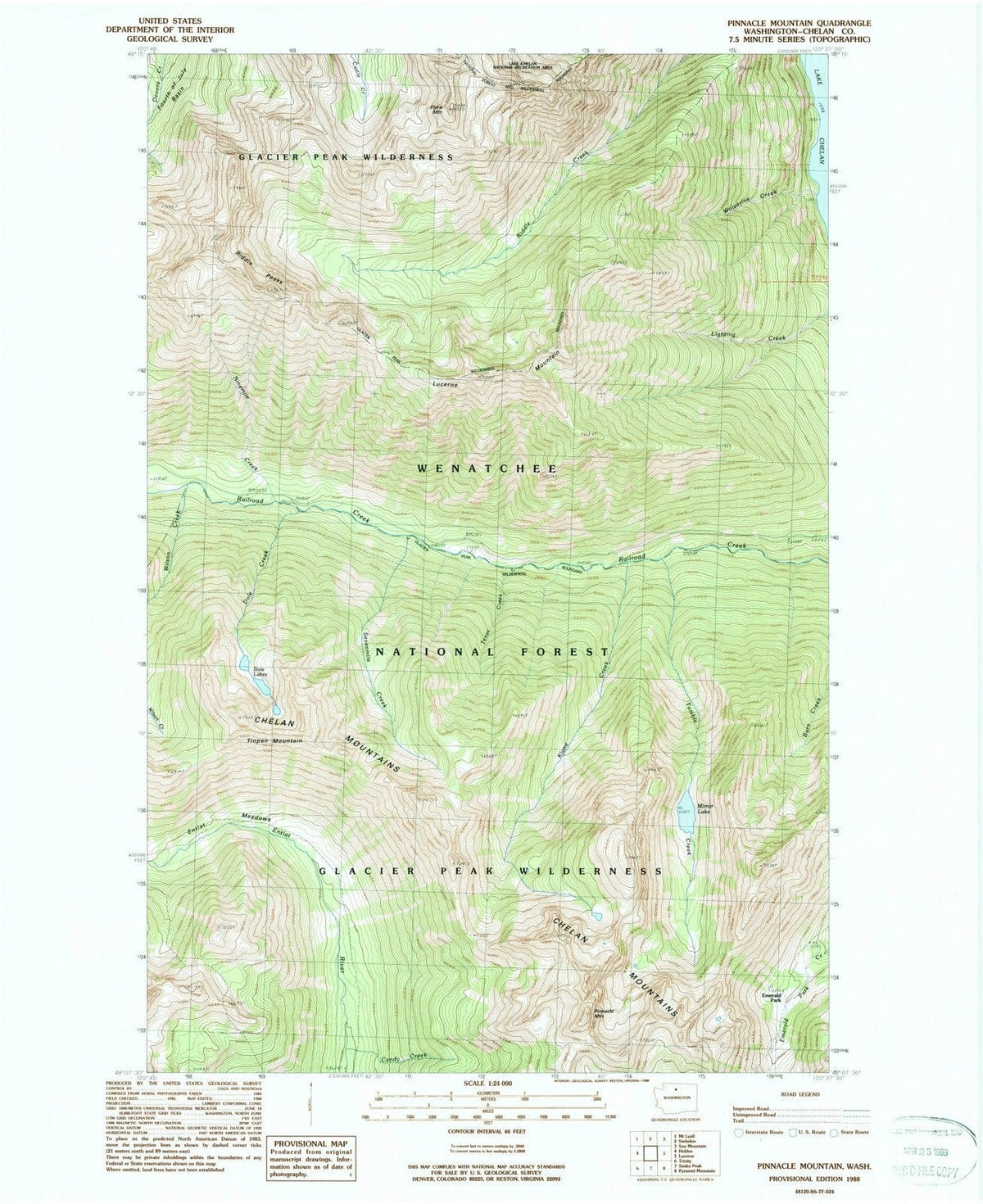1988 Pinnacle Mountain, WA - Washington - USGS Topographic Map