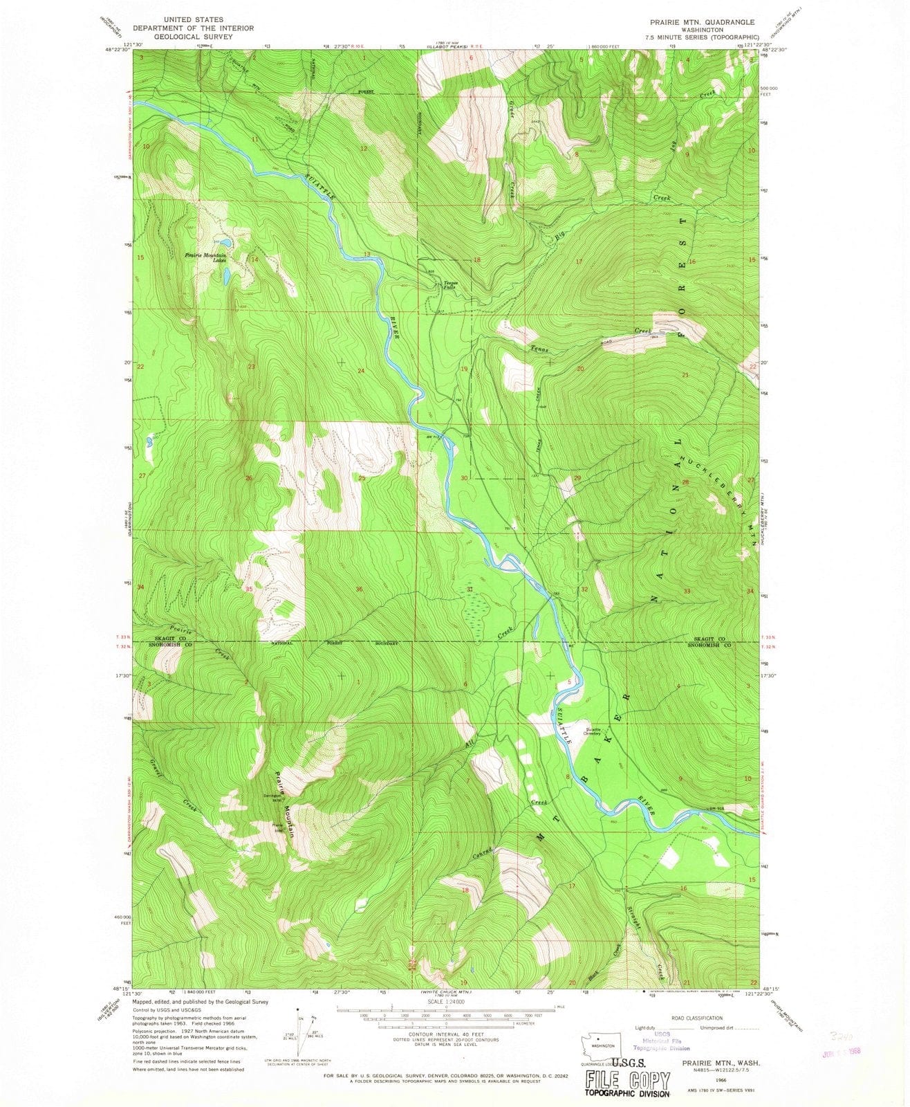 1966 Prairie MTN, WA - Washington - USGS Topographic Map