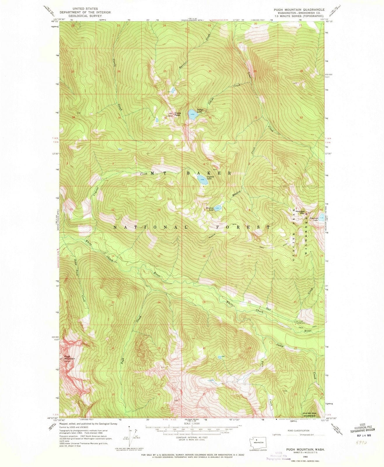 1966 Pugh Mountain, WA - Washington - USGS Topographic Map
