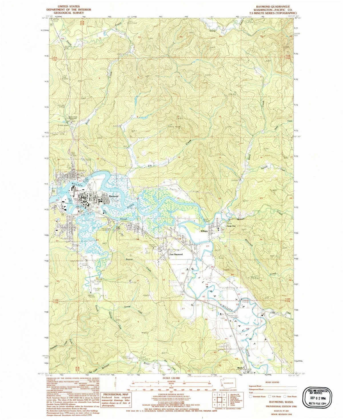 1986 Raymond, WA - Washington - USGS Topographic Map