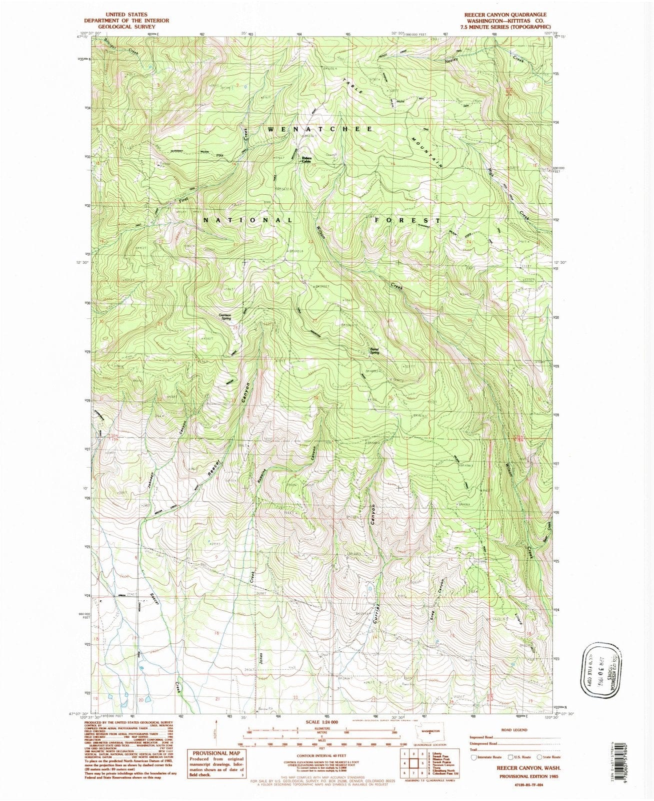1985 Reecer Canyon, WA - Washington - USGS Topographic Map