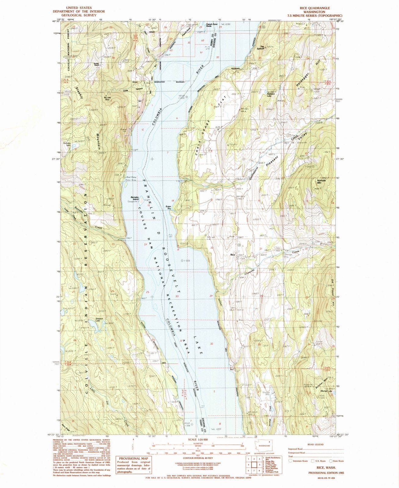 1985 Rice, WA - Washington - USGS Topographic Map