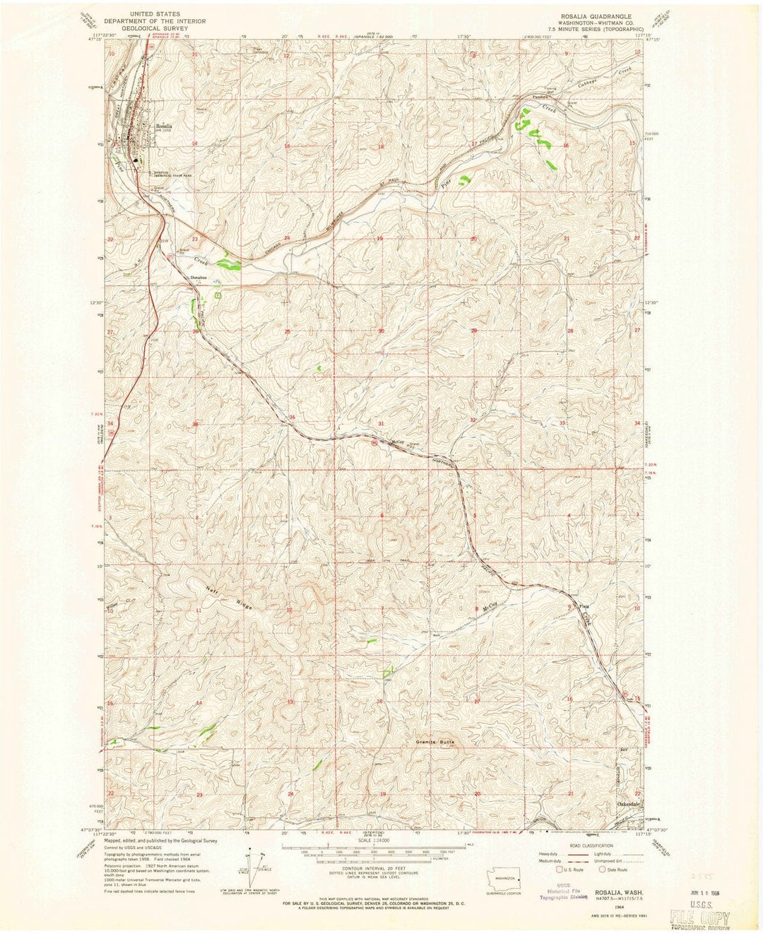 1964 Rosalia, WA - Washington - USGS Topographic Map