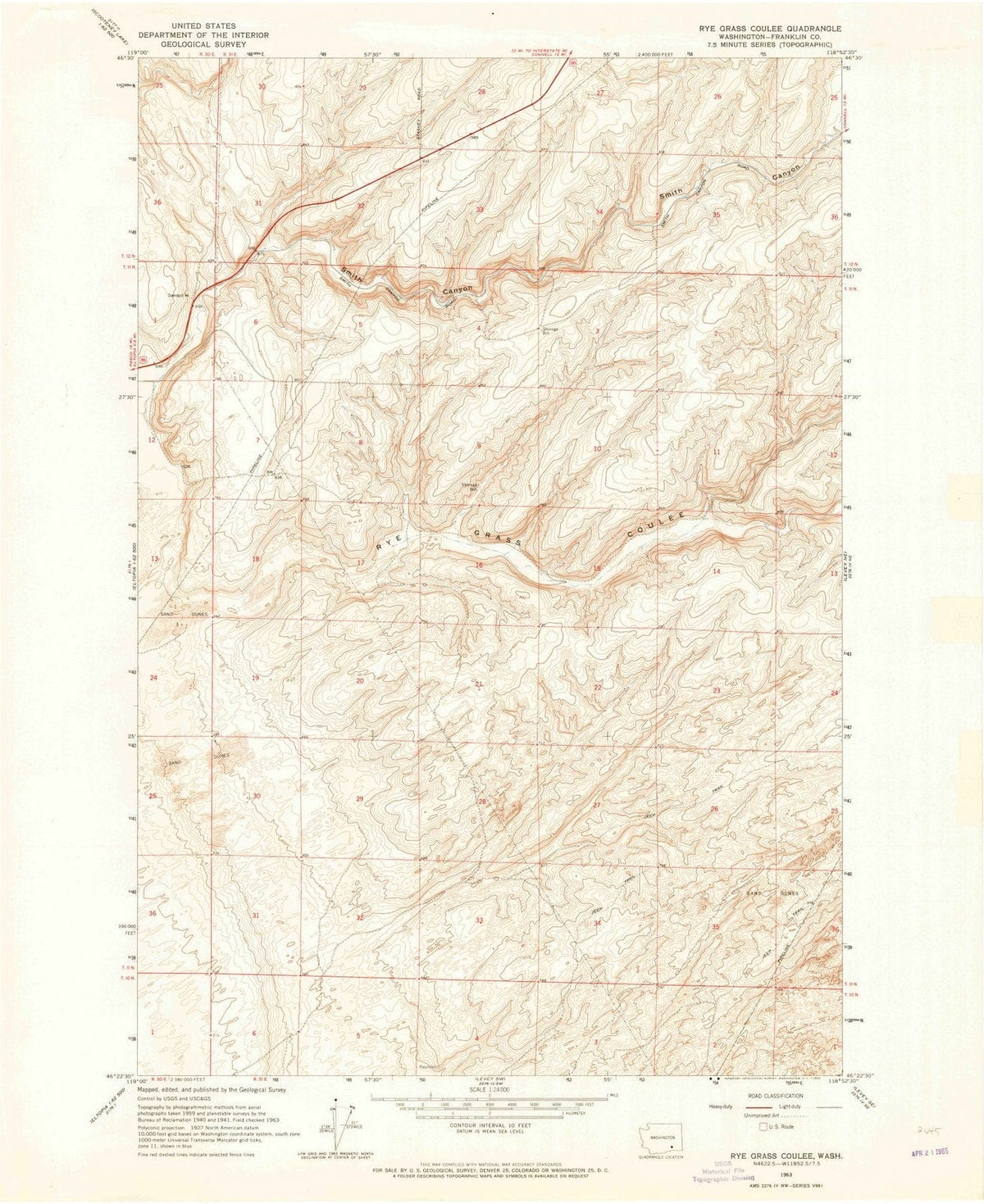 1963 Rye Grass Coulee, WA - Washington - USGS Topographic Map