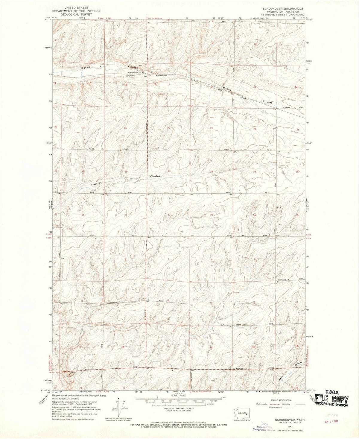 1967 Schoonover, WA - Washington - USGS Topographic Map
