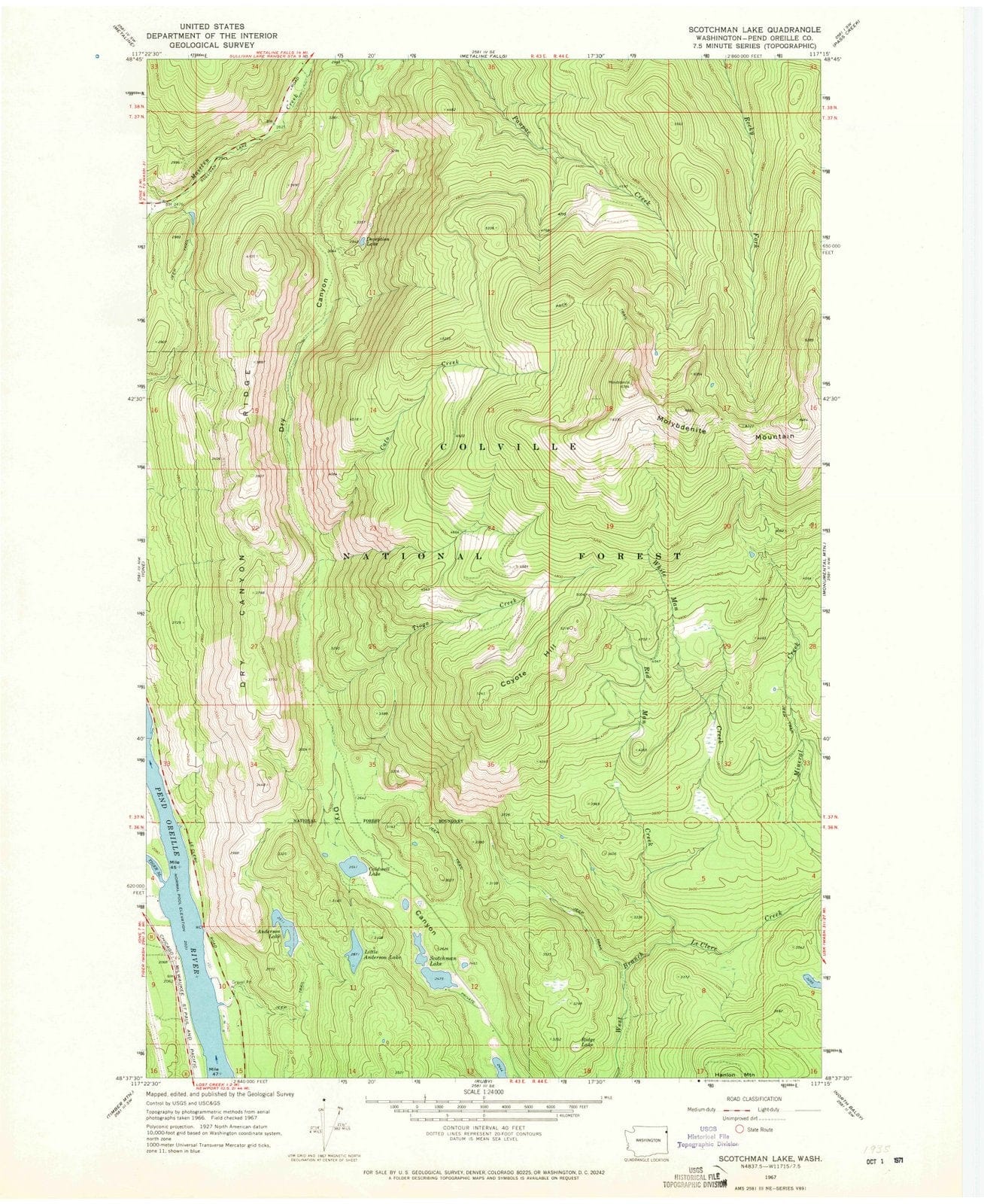 1967 Scotchman Lake, WA - Washington - USGS Topographic Map