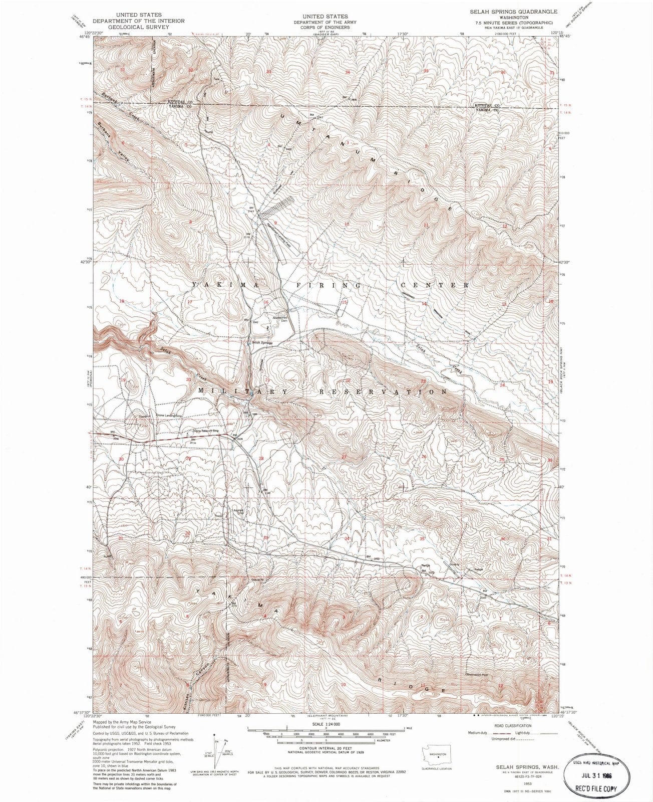 1953 Selah Springs, WA - Washington - USGS Topographic Map