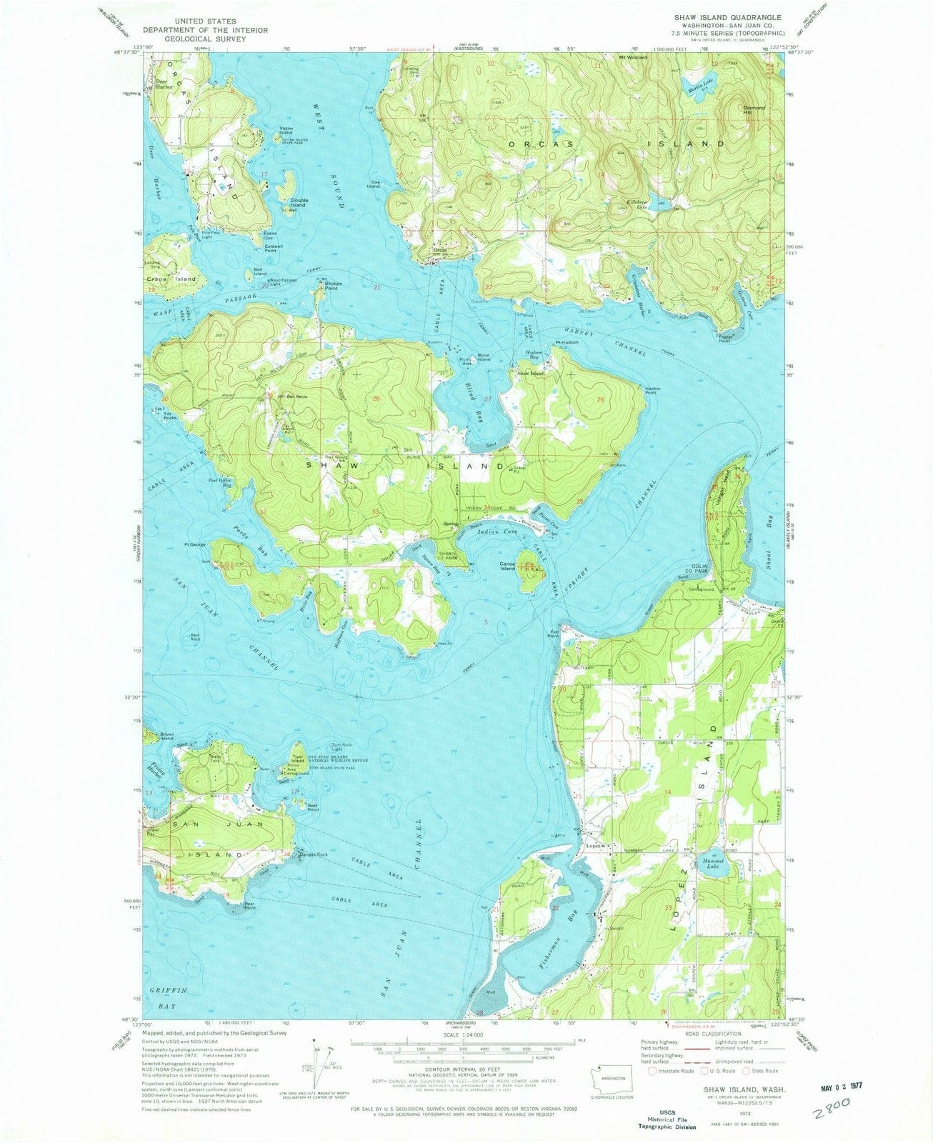 1973 Shaw Island, WA - Washington - USGS Topographic Map