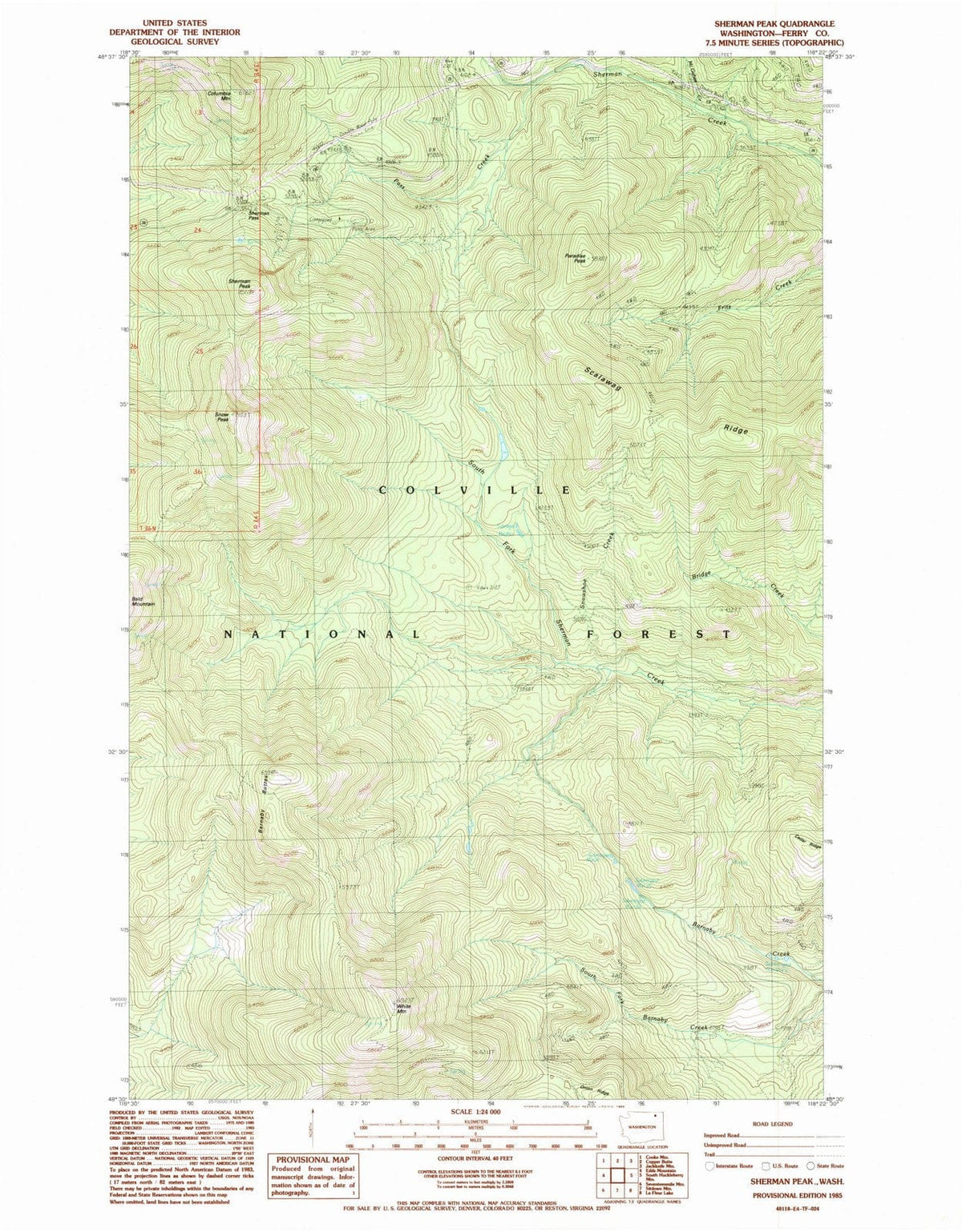 1985 Sherman Peak, WA - Washington - USGS Topographic Map