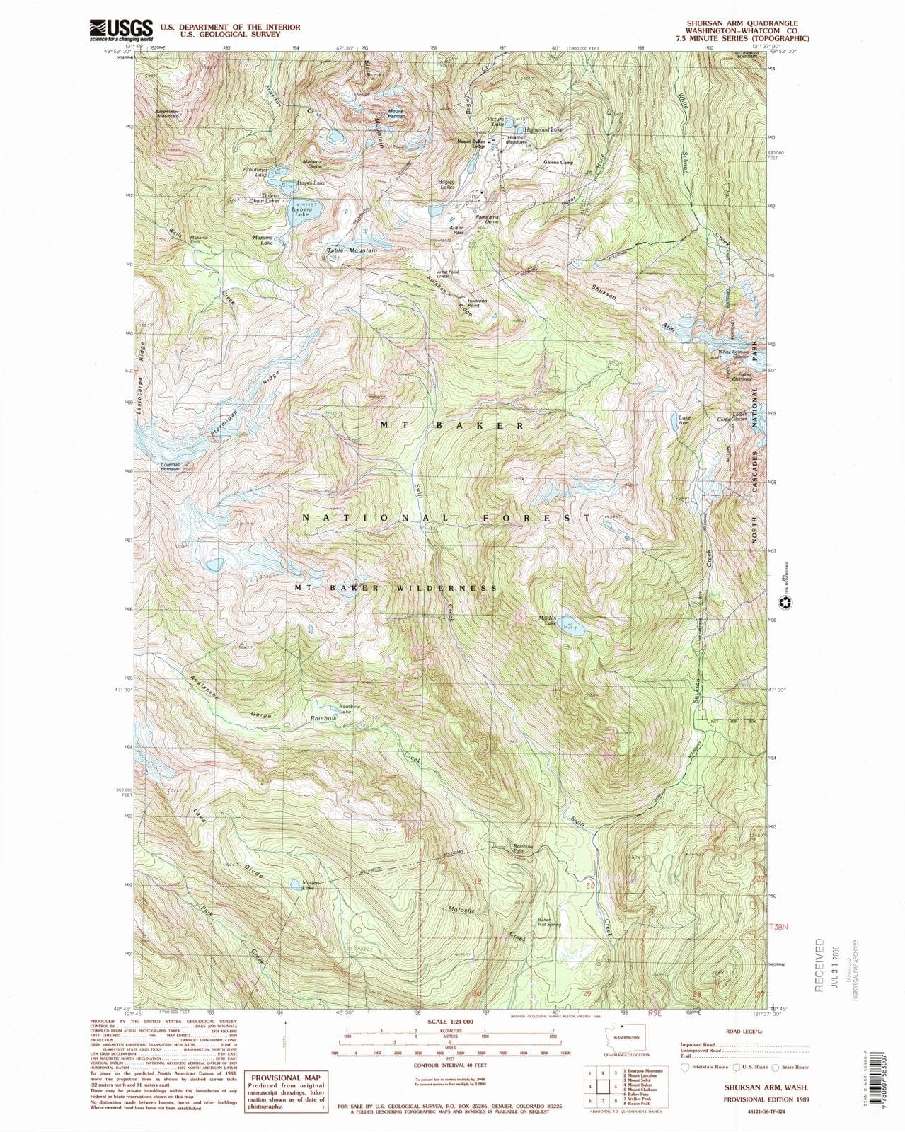 1989 Shuksan Arm, WA - Washington - USGS Topographic Map