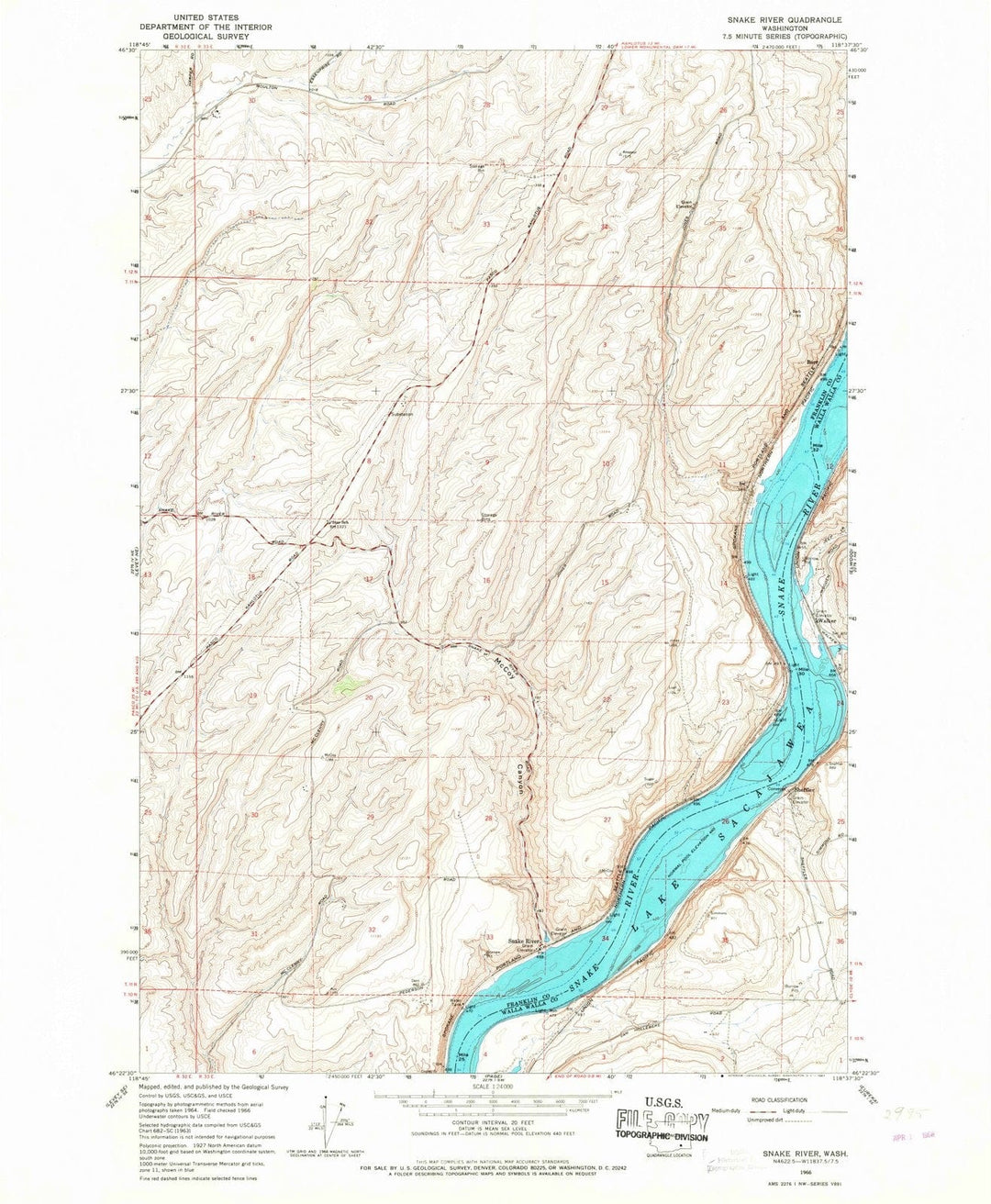 1966 Snake River, WA - Washington - USGS Topographic Map