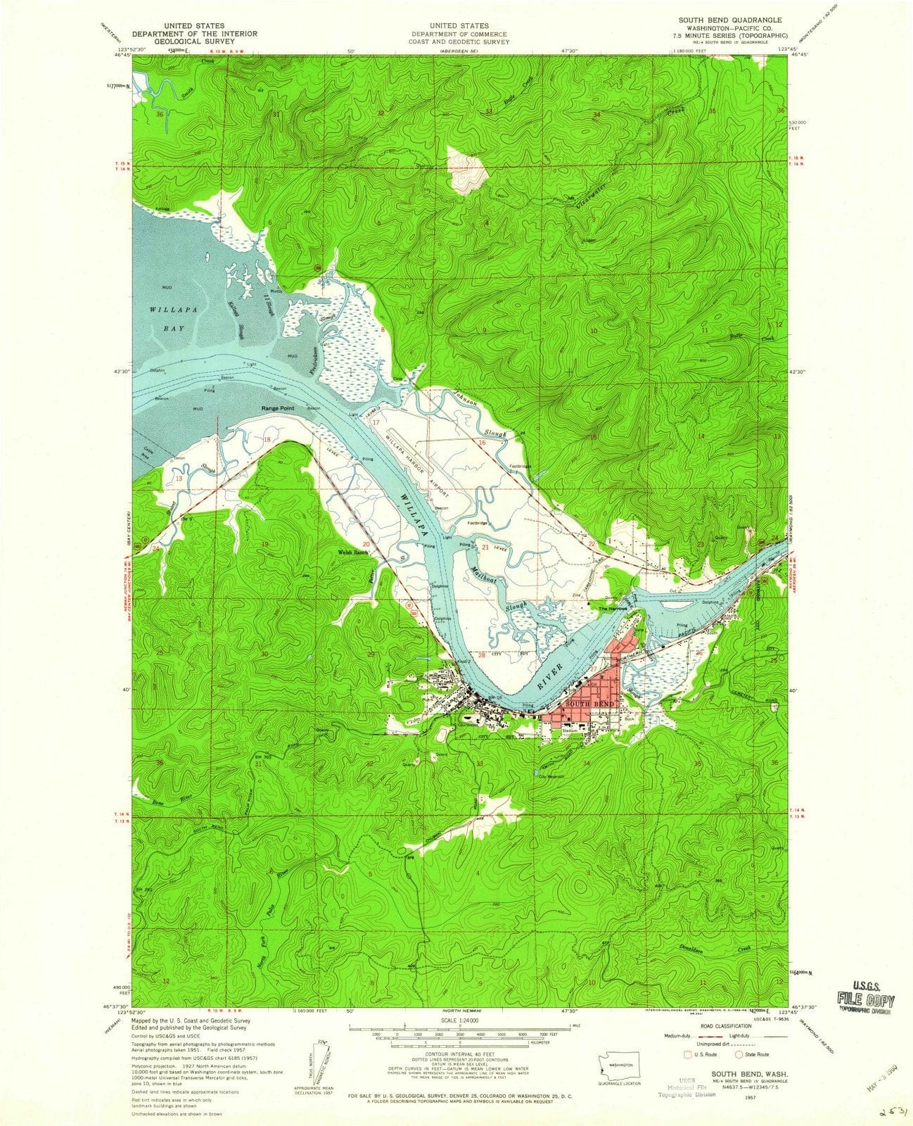 1957 South Bend, WA - Washington - USGS Topographic Map