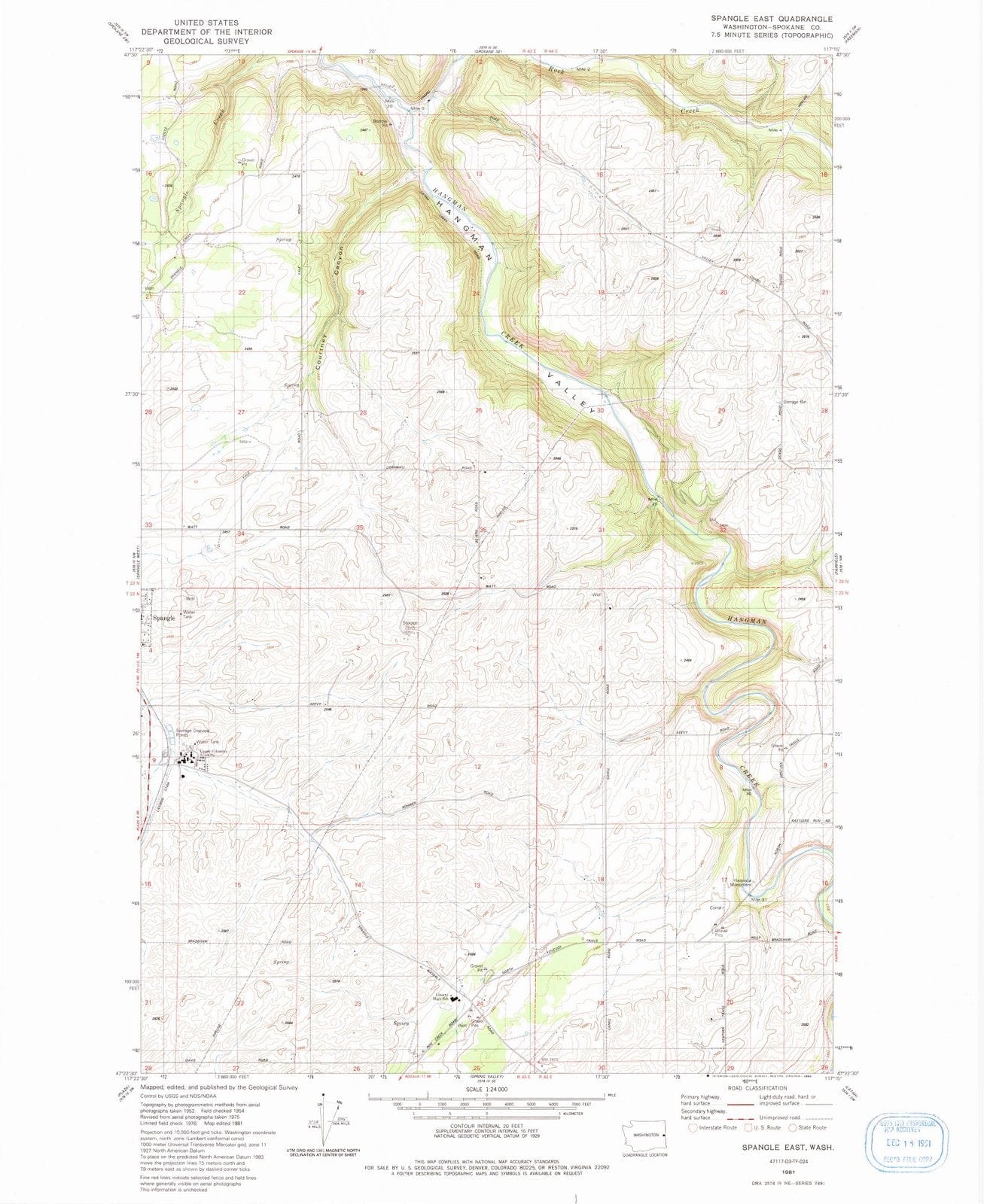 1981 Spangle East, WA - Washington - USGS Topographic Map