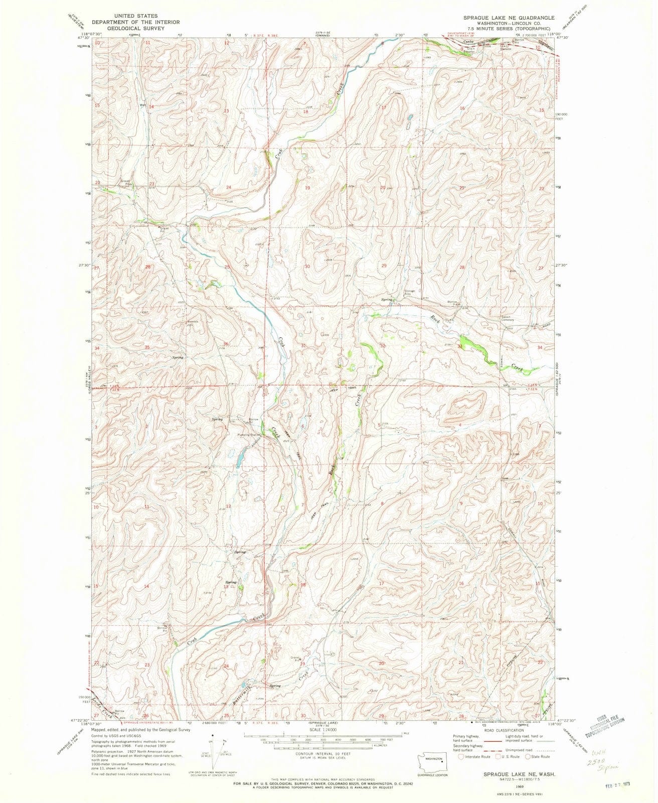 1969 Sprague Lake, WA - Washington - USGS Topographic Map