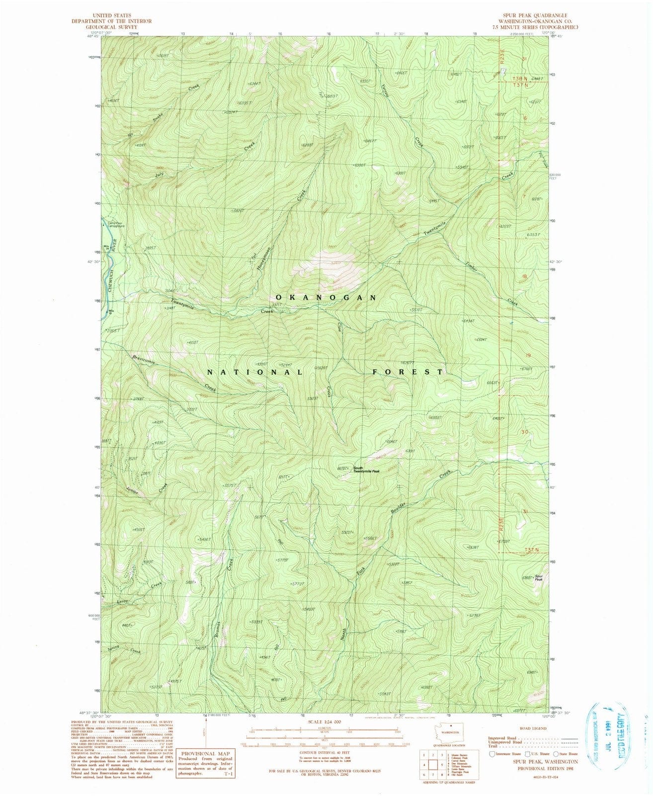 1991 Spur Peak, WA - Washington - USGS Topographic Map