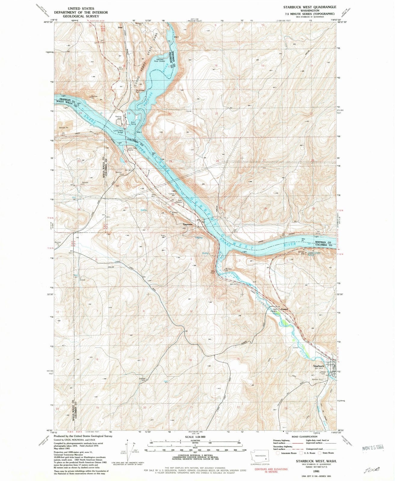 1981 Starbuck West, WA - Washington - USGS Topographic Map