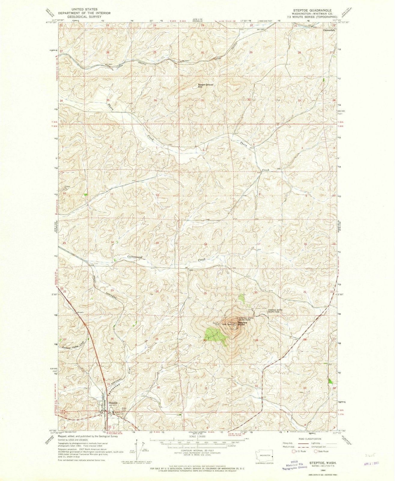 1964 Steptoe, WA - Washington - USGS Topographic Map