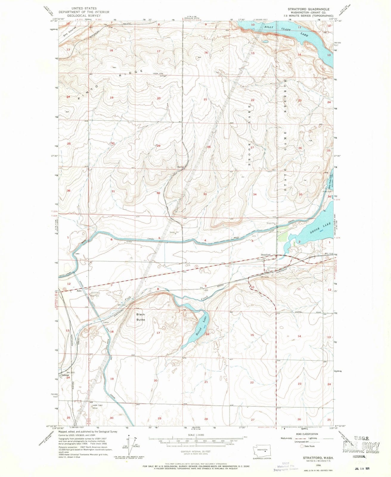 1956 Stratford, WA - Washington - USGS Topographic Map