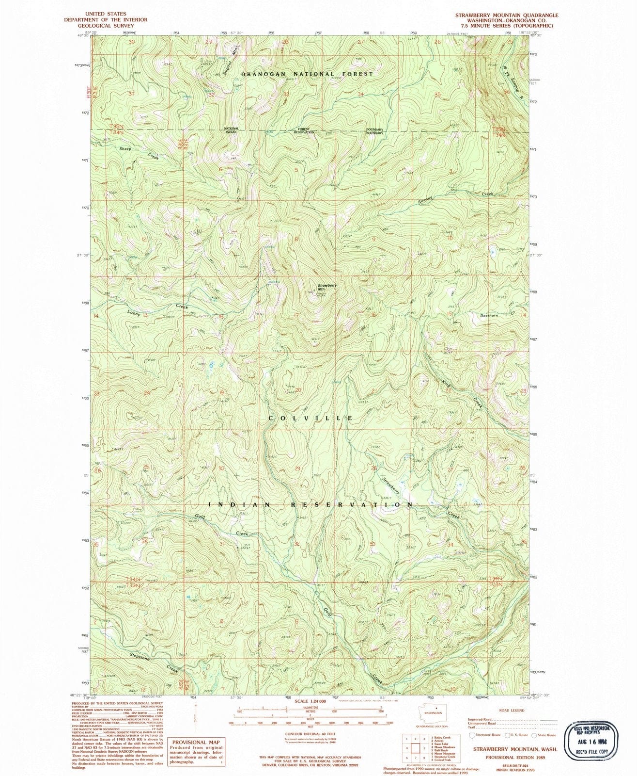 1989 Strawberry Mountain, WA - Washington - USGS Topographic Map