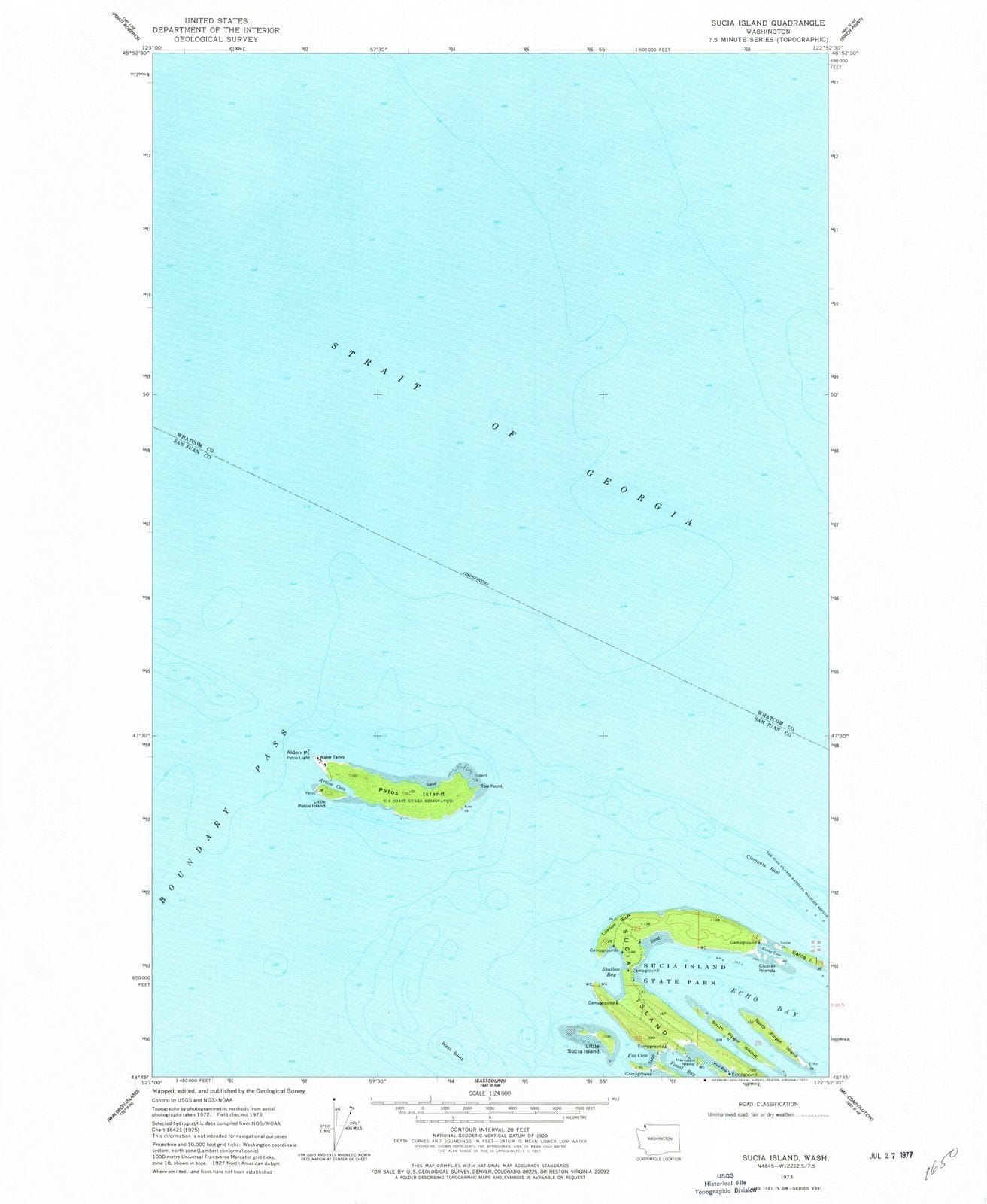 1973 Sucia Island, WA - Washington - USGS Topographic Map