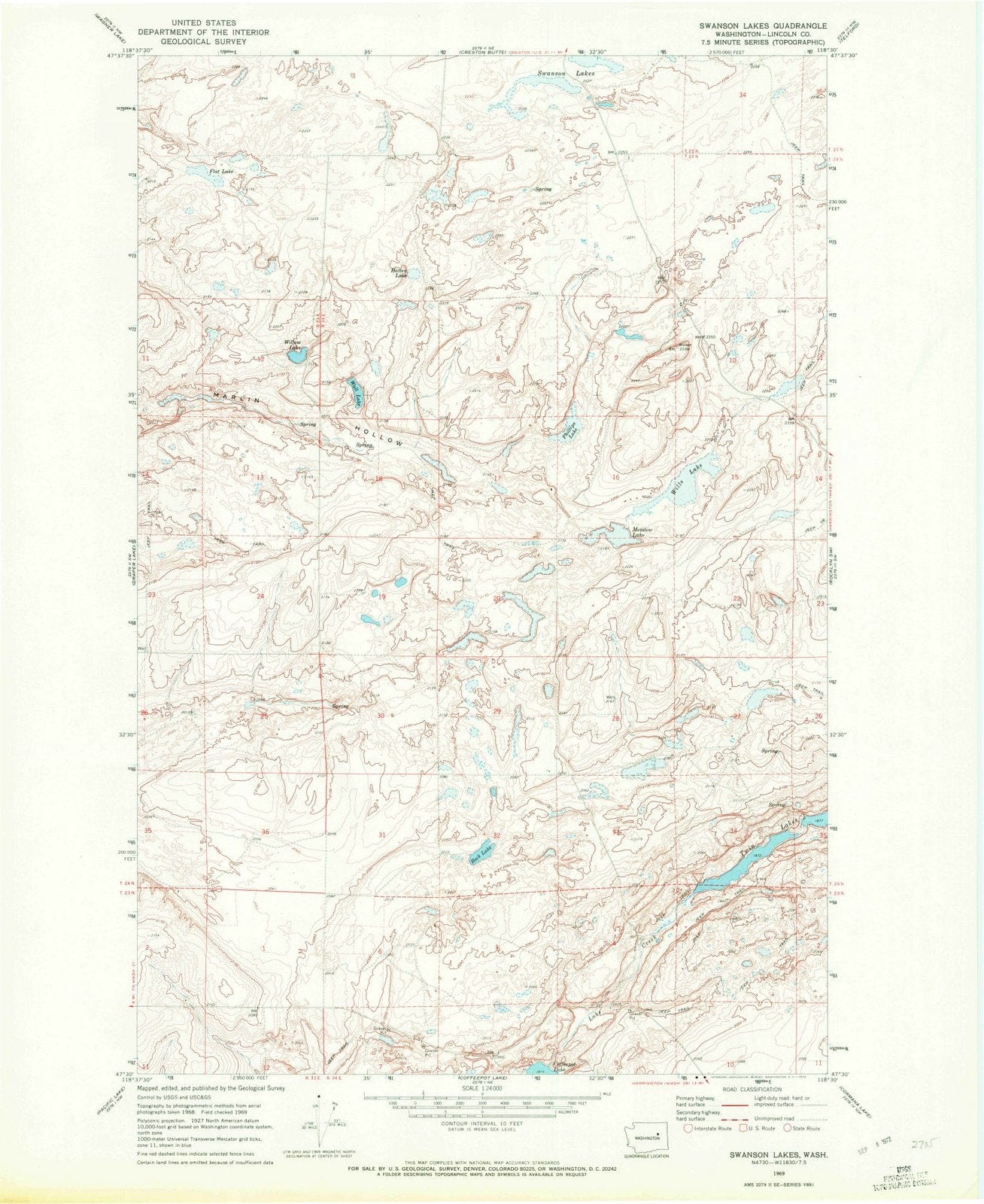 1969 Swanson Lakes, WA - Washington - USGS Topographic Map