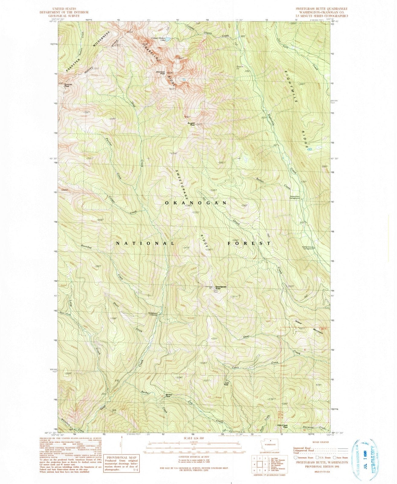 1991 Sweetgrass Butte, WA - Washington - USGS Topographic Map