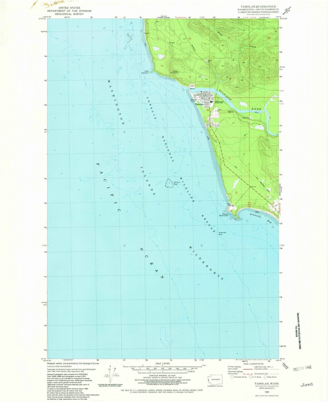 1982 Taholah, WA - Washington - USGS Topographic Map