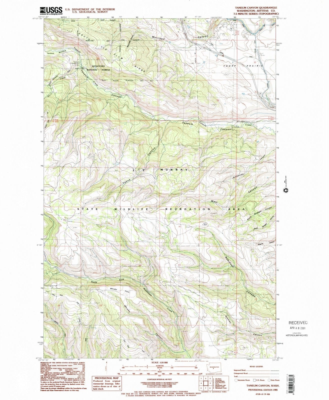 1985 Taneum Canyon, WA - Washington - USGS Topographic Map