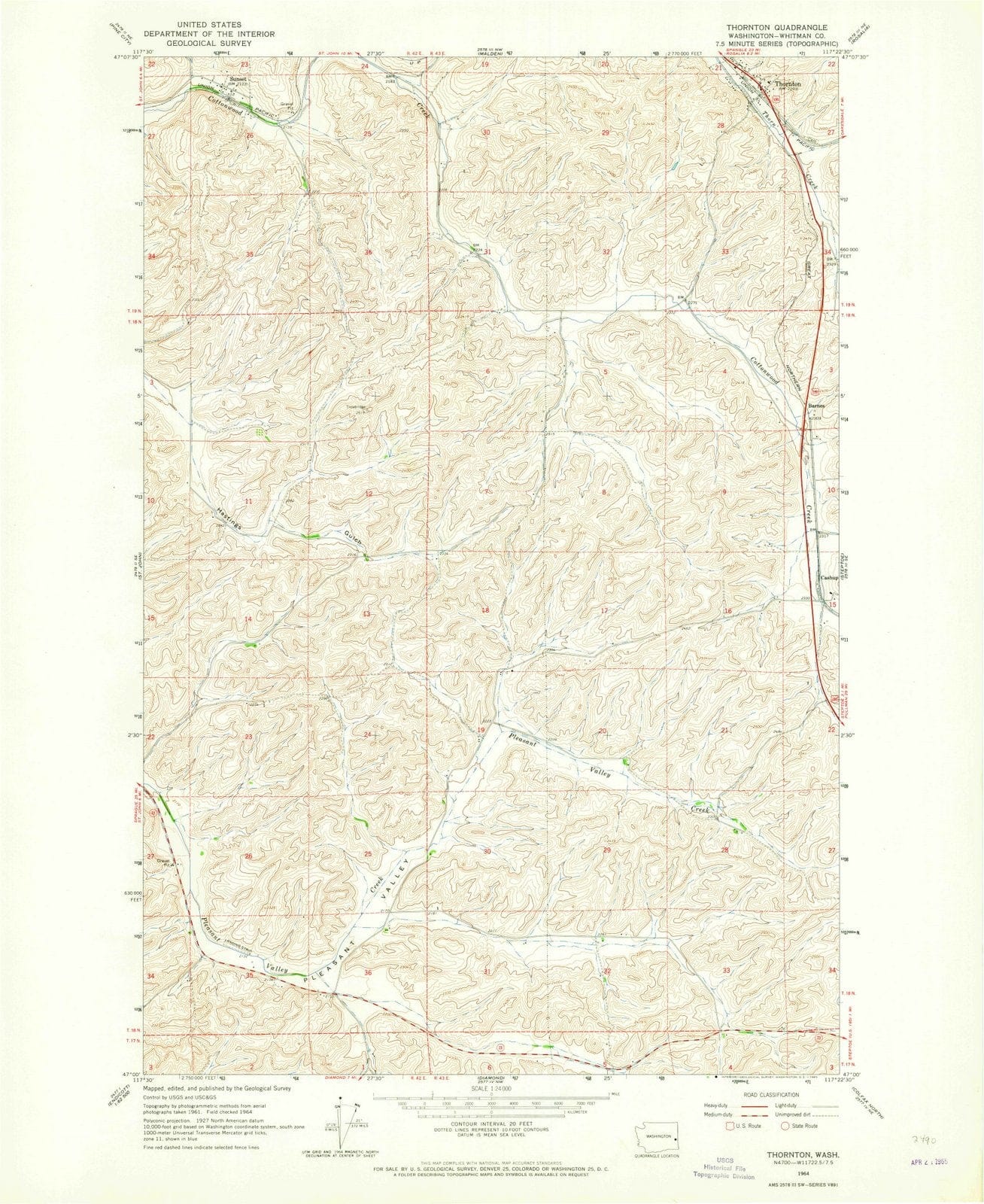 1964 Thornton, WA - Washington - USGS Topographic Map