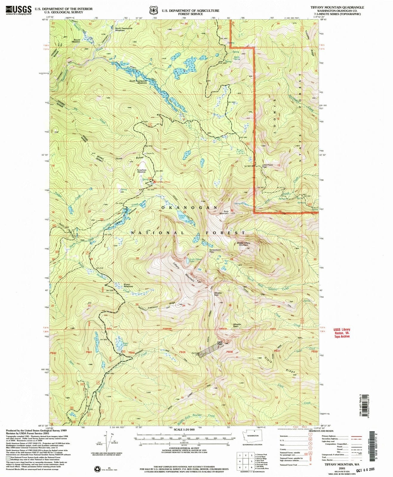 2001 Tiffany Mountain, WA - Washington - USGS Topographic Map