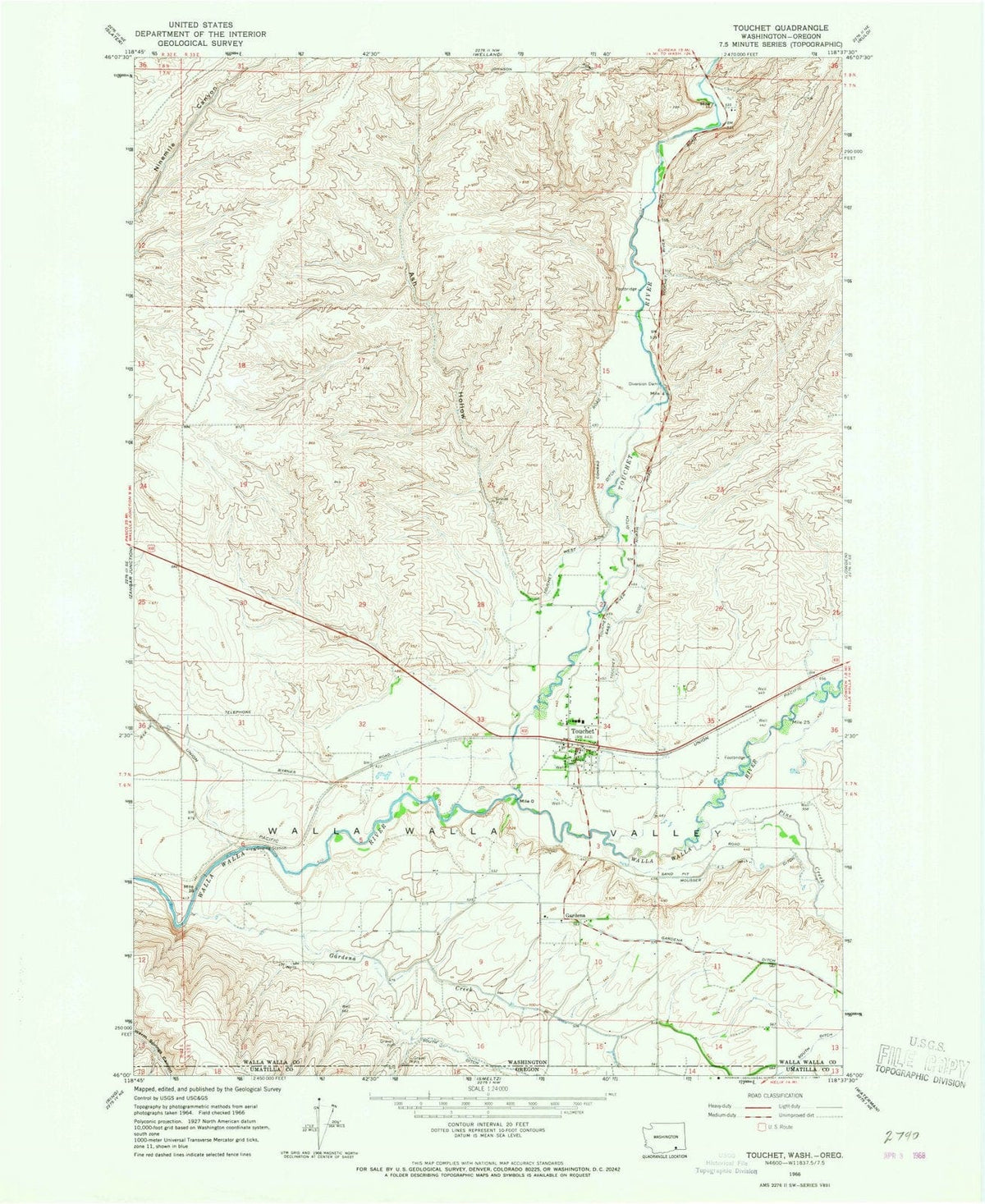 1966 Touchet, WA - Washington - USGS Topographic Map