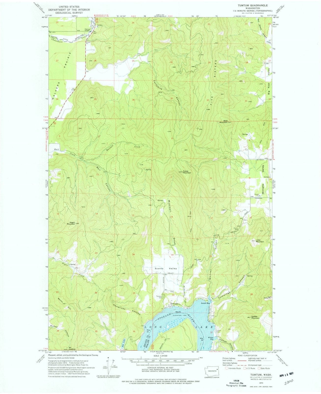 1973 Tumtum, WA - Washington - USGS Topographic Map