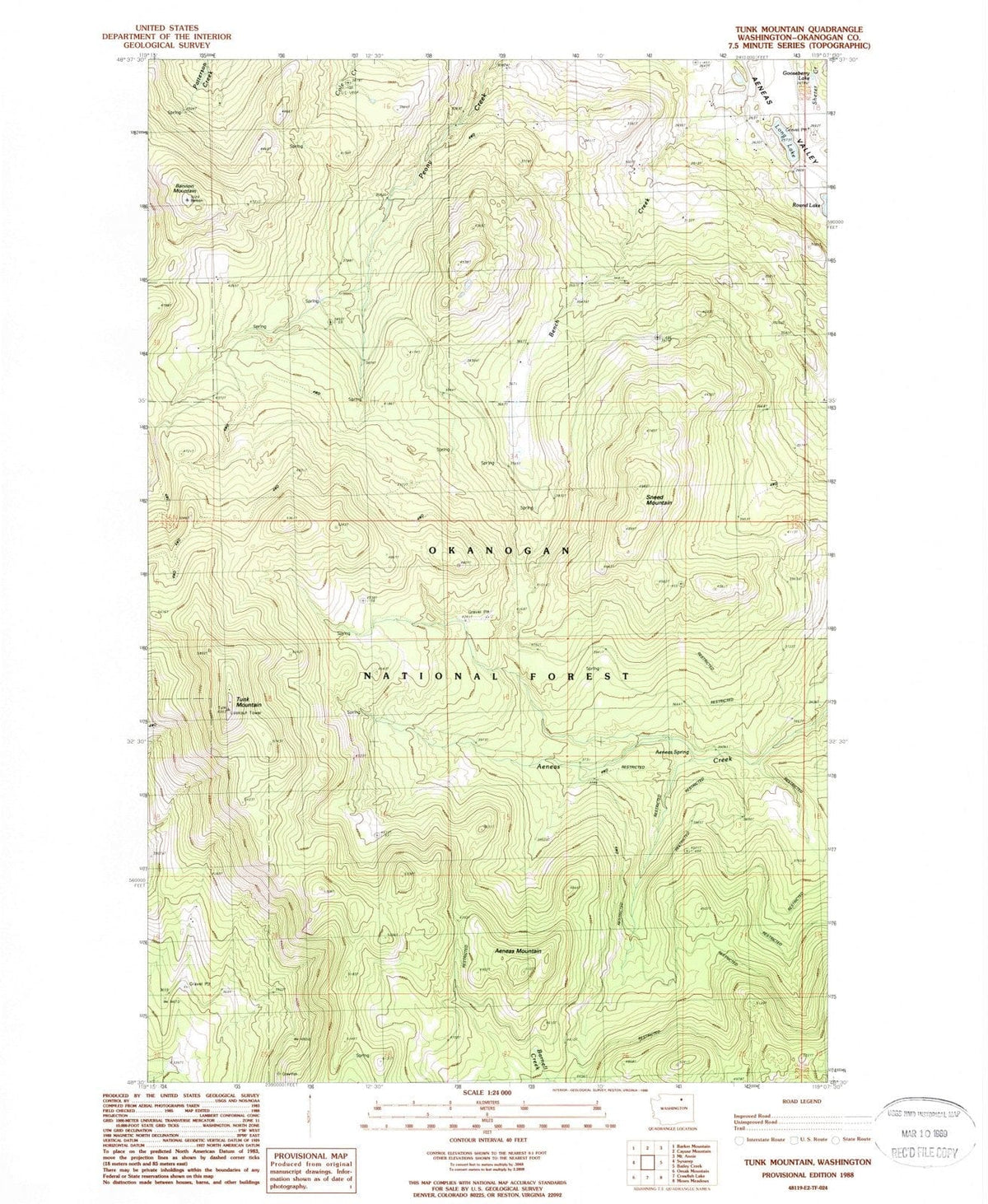1988 Tunk Mountain, WA - Washington - USGS Topographic Map
