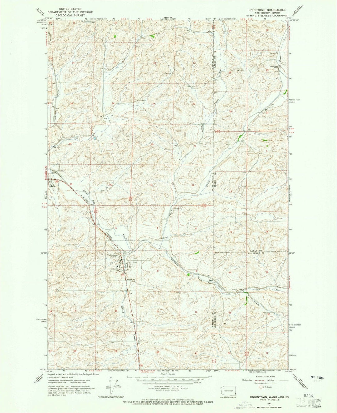 1964 Uniontown, WA - Washington - USGS Topographic Map