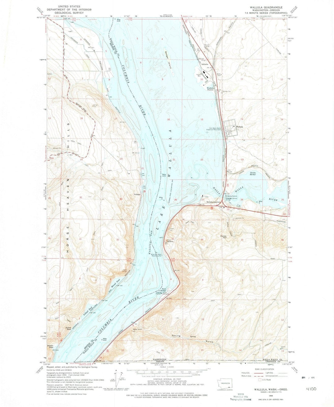1964 Wallula, WA - Washington - USGS Topographic Map