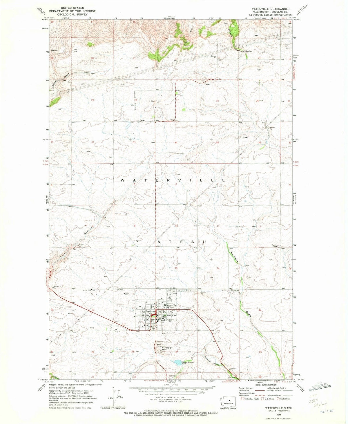 1968 Waterville, WA - Washington - USGS Topographic Map