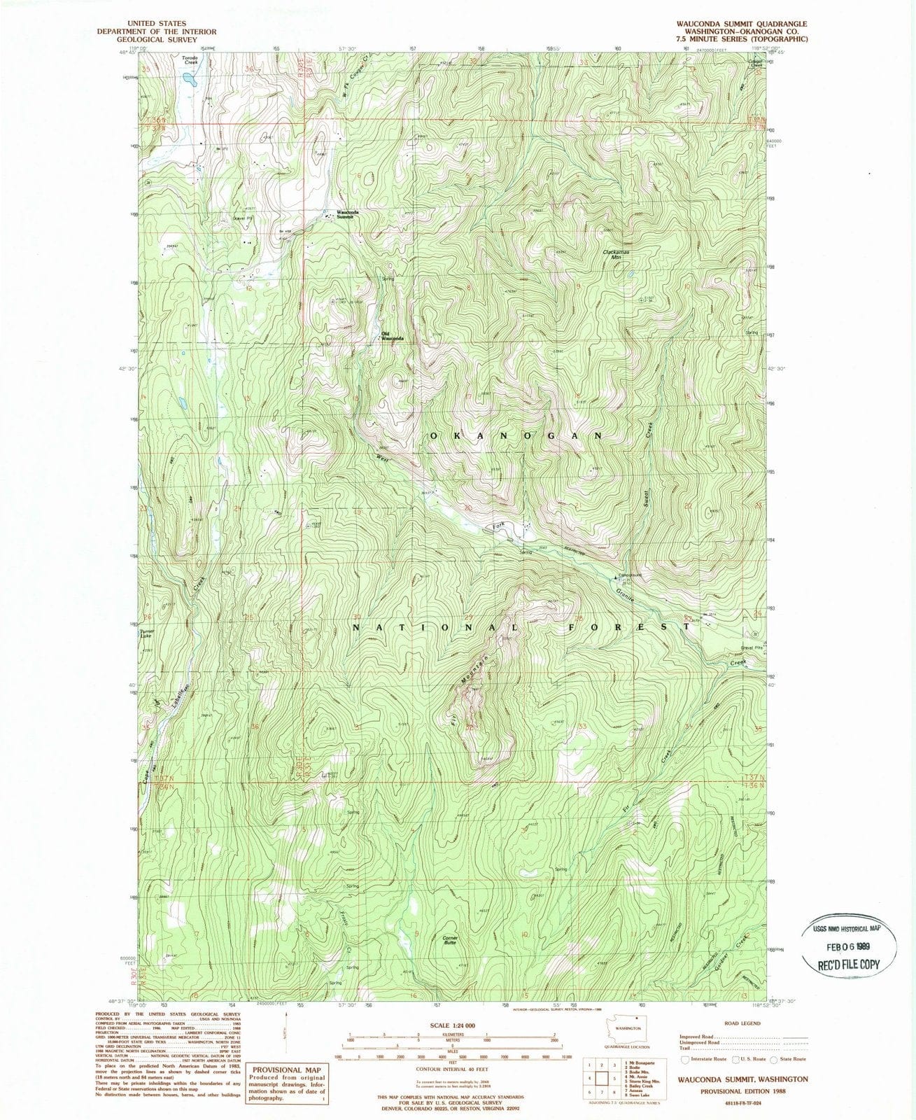 1988 Wauconda Summit, WA - Washington - USGS Topographic Map