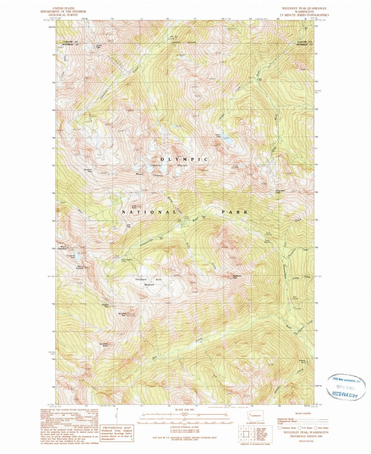 1990 Wellesley Peak, WA - Washington - USGS Topographic Map