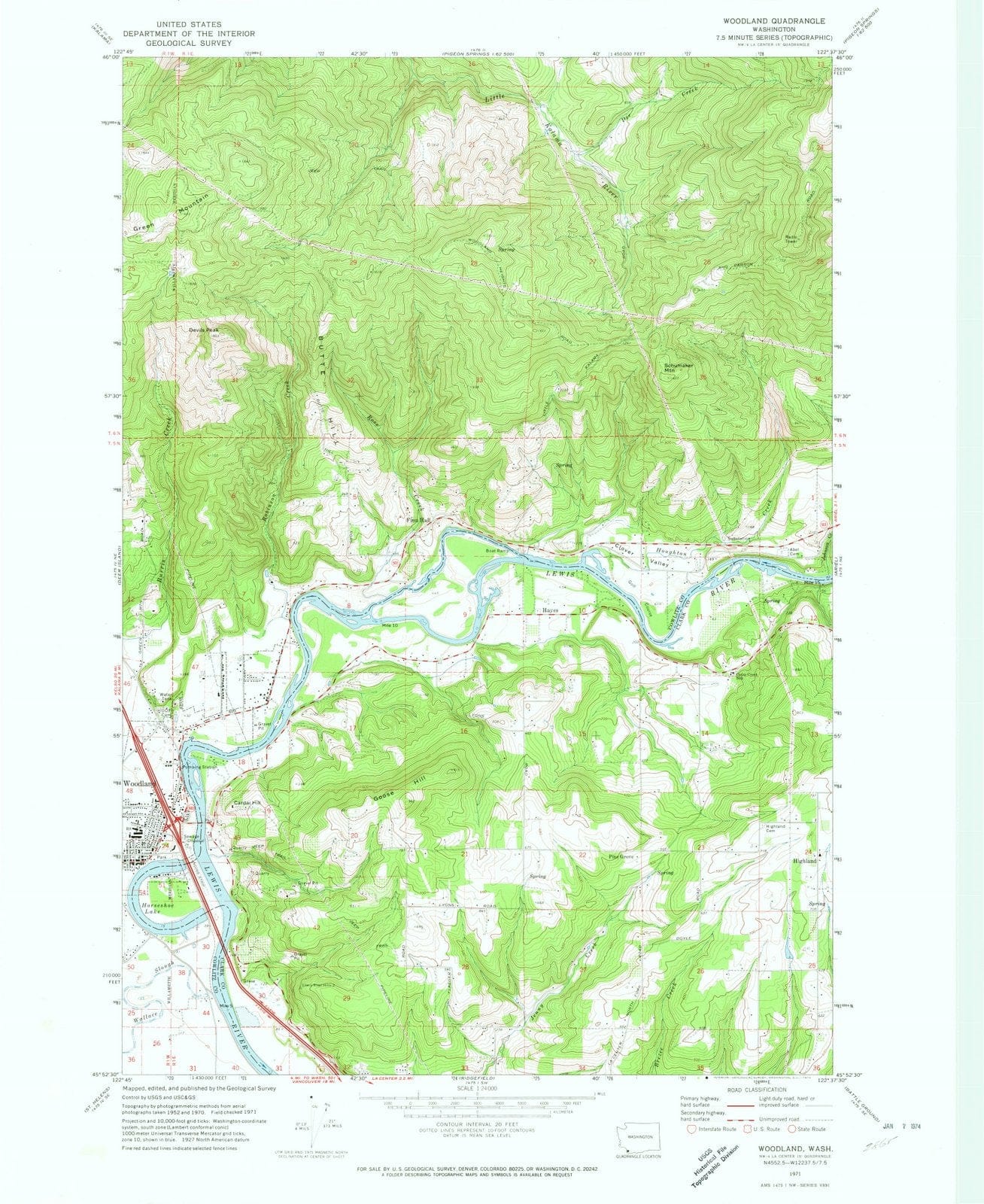 1971 Woodland, WA - Washington - USGS Topographic Map