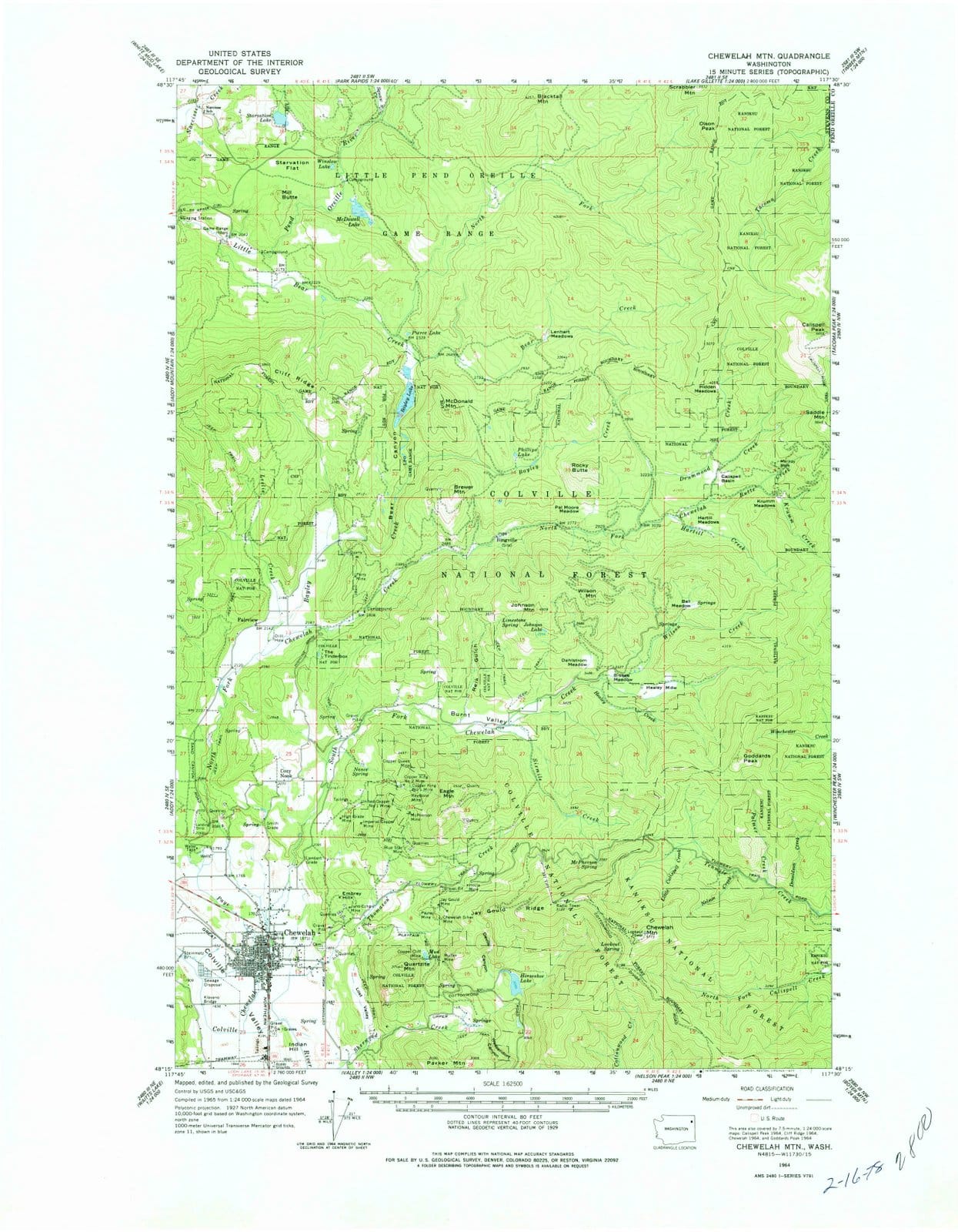 1964 Chewelah MTN, WA - Washington - USGS Topographic Map