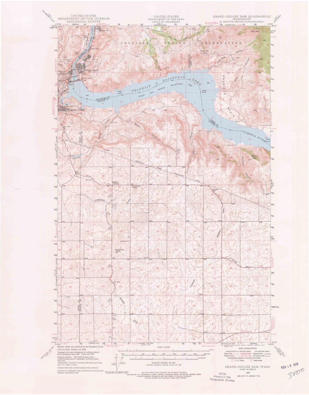 1948 Grand Coulee Dam, WA - Washington - USGS Topographic Map