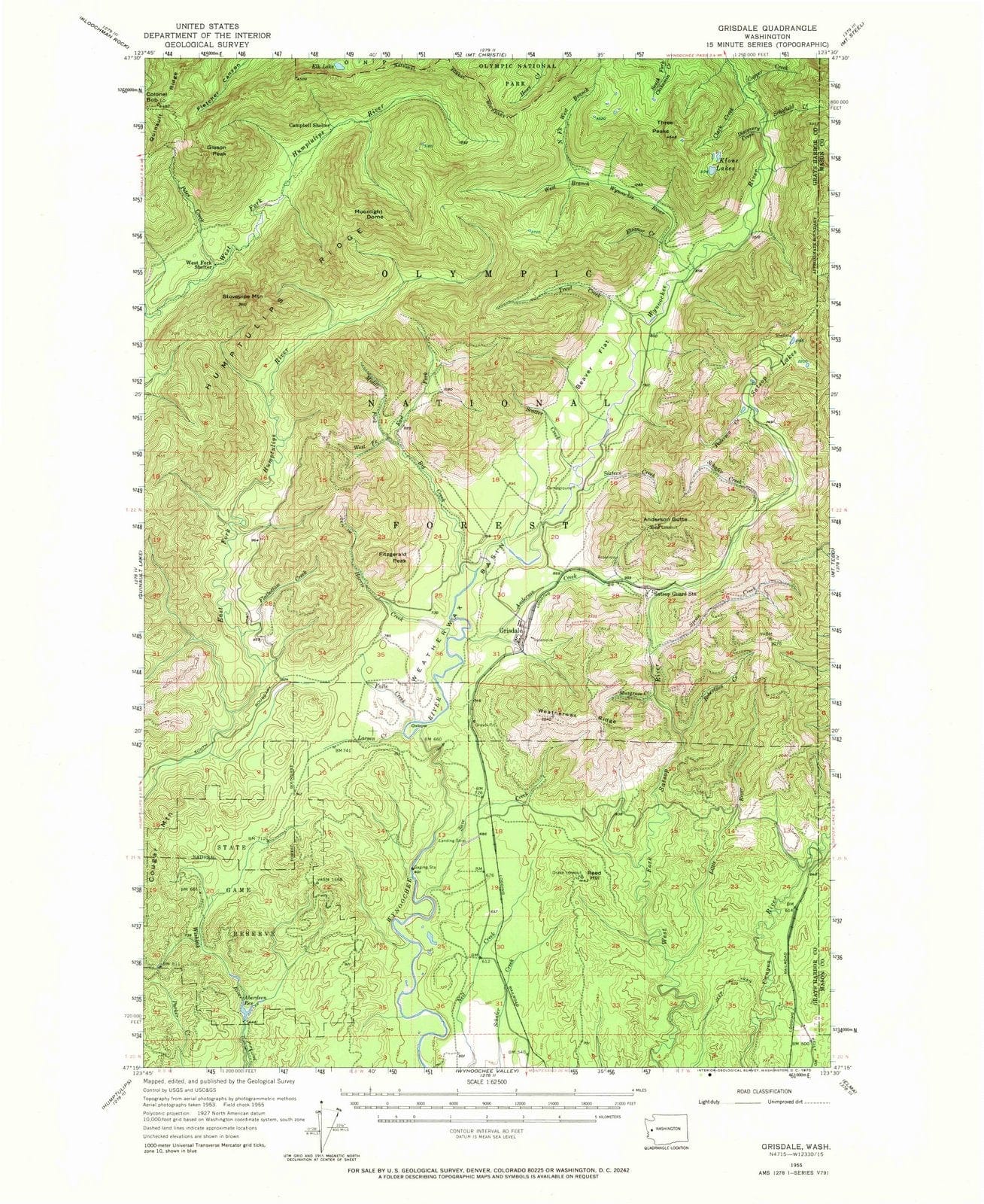 1955 Grisdale, WA - Washington - USGS Topographic Map