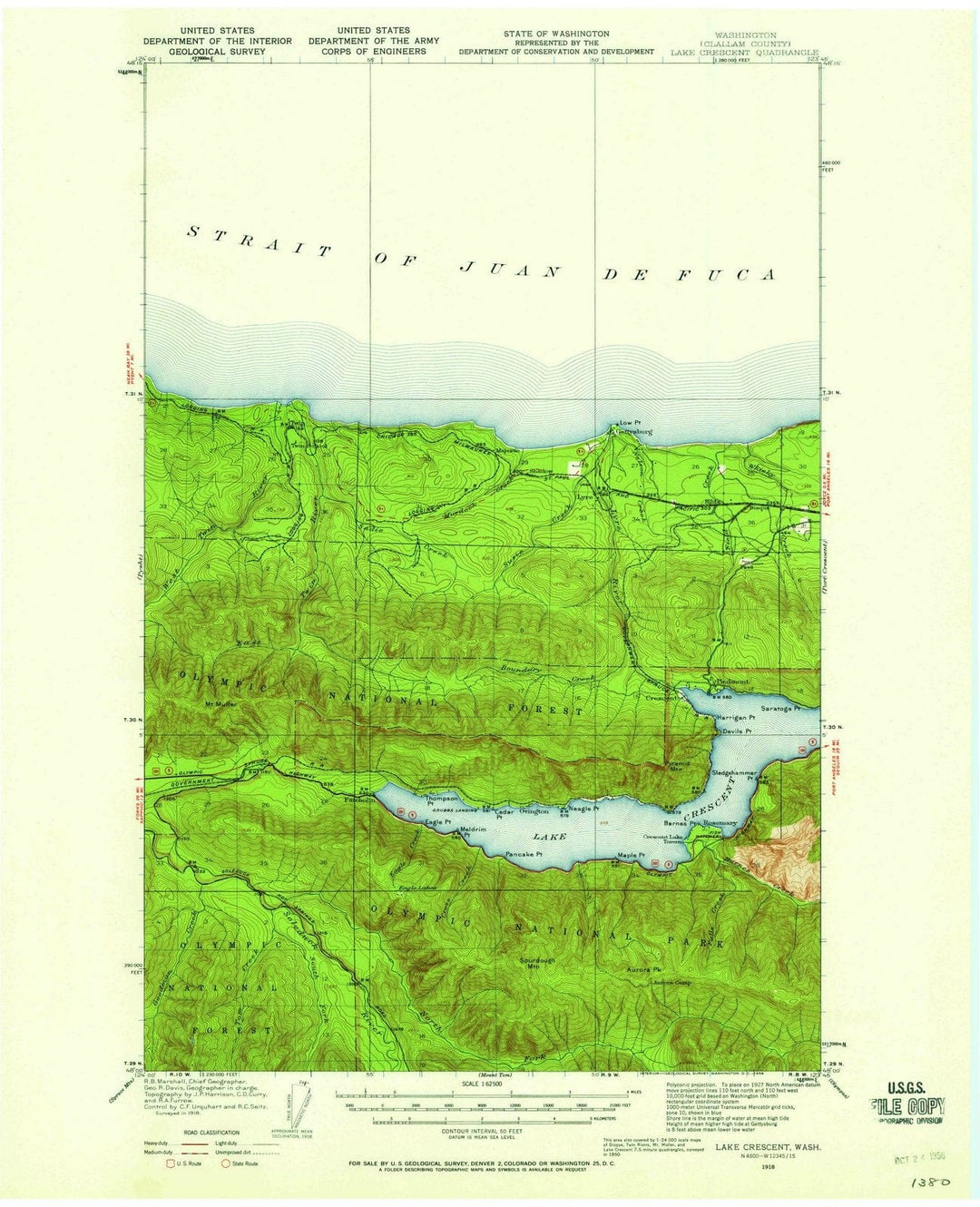1918 Lake Crescent, WA - Washington - USGS Topographic Map