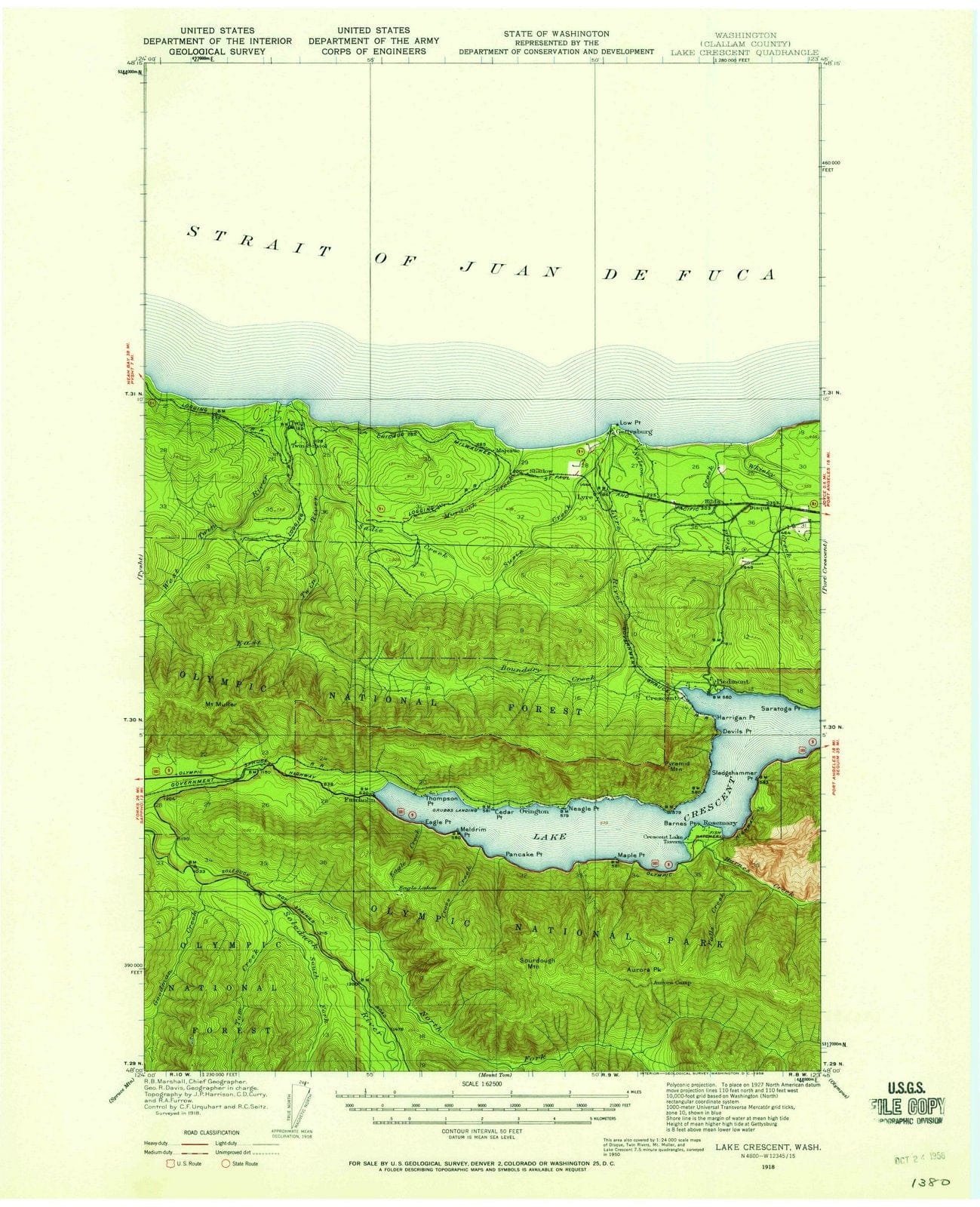 1918 Lake Crescent, WA - Washington - USGS Topographic Map